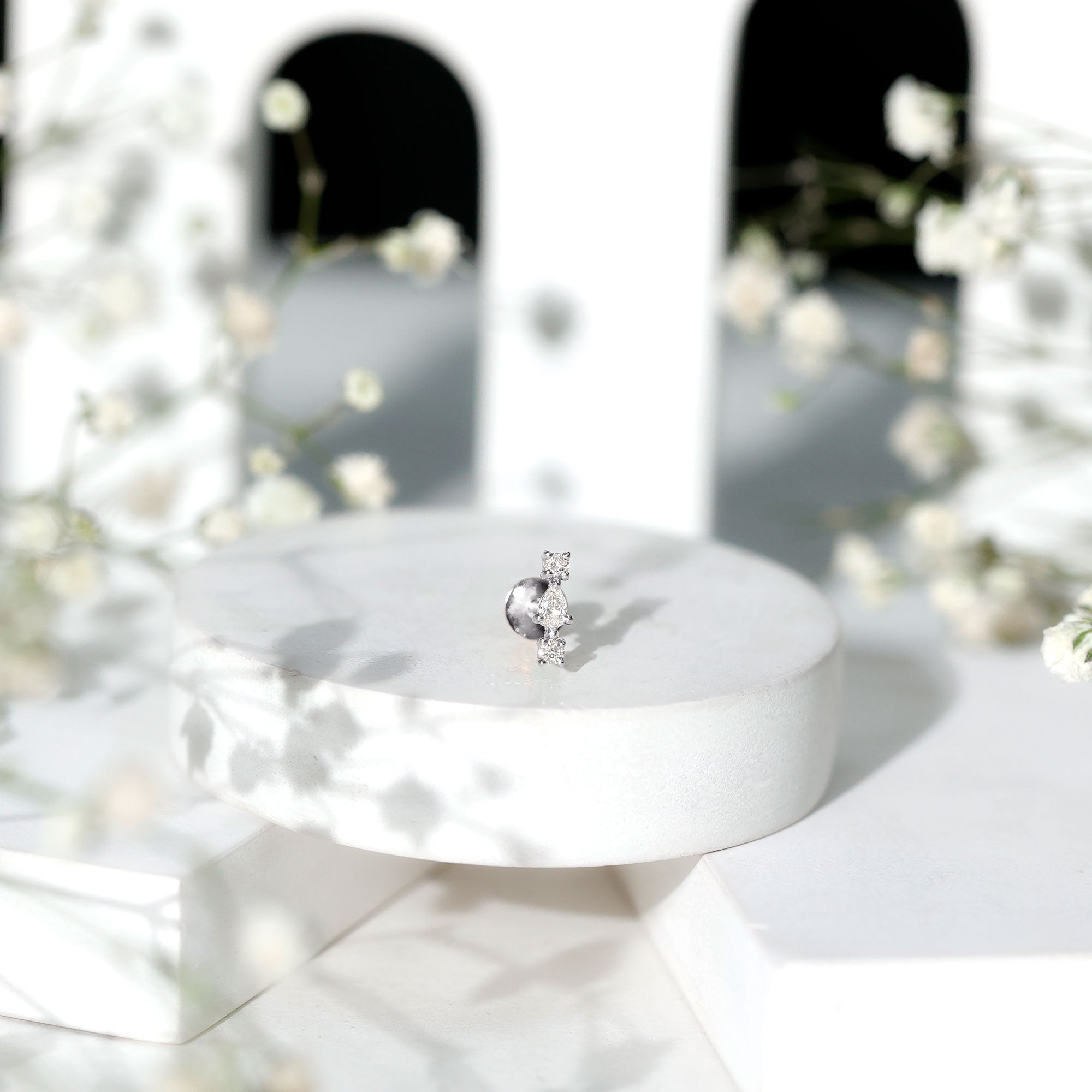 Natural Three Diamond Cartilage Earring with Flat Back