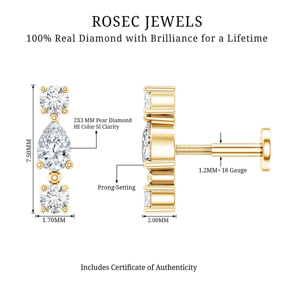 Natural Three Diamond Cartilage Earring with Flat Back