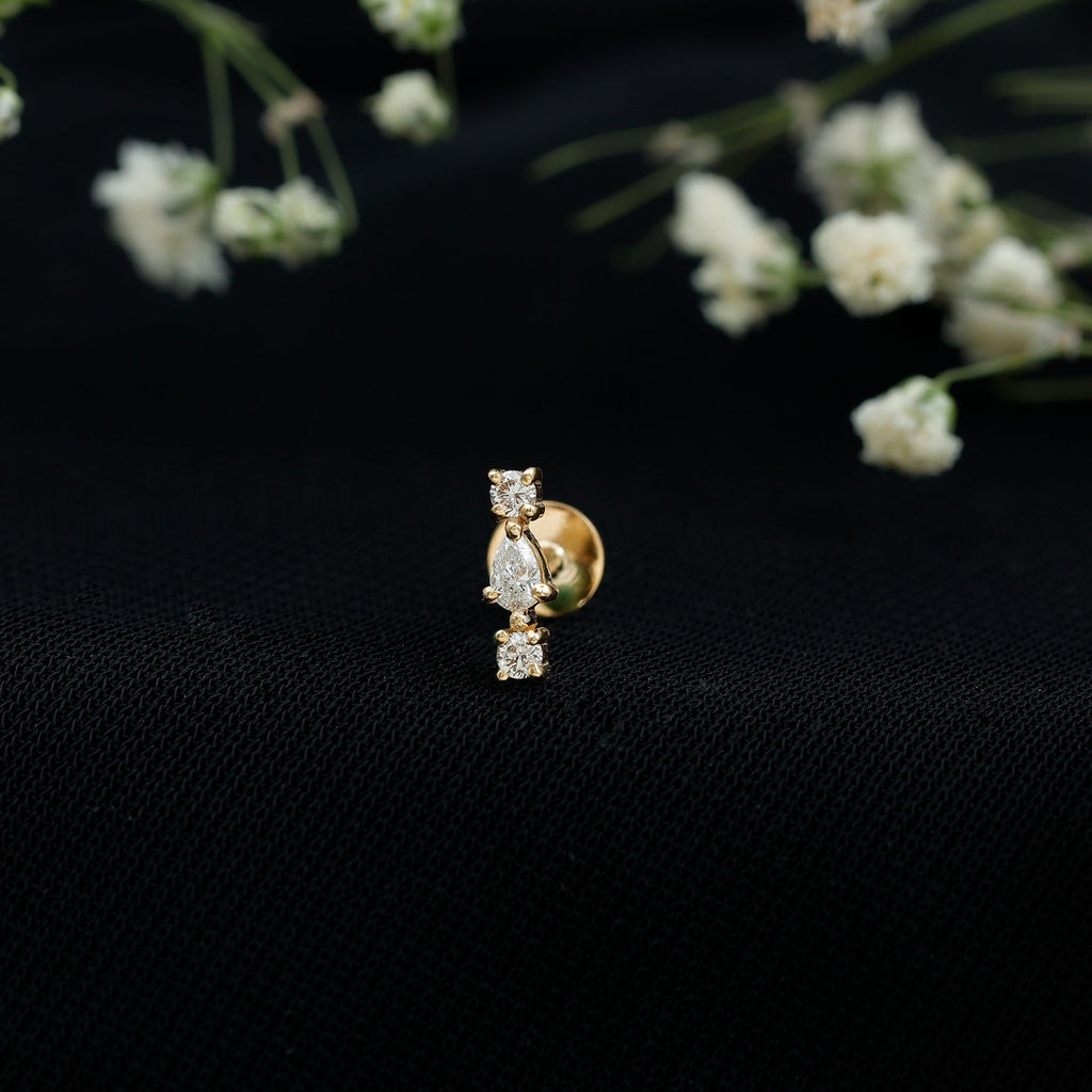 Natural Three Diamond Cartilage Earring with Flat Back