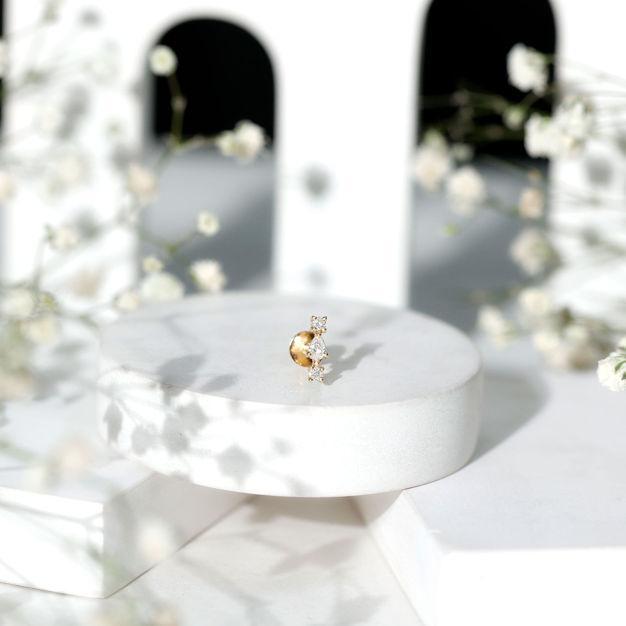 Natural Three Diamond Cartilage Earring with Flat Back