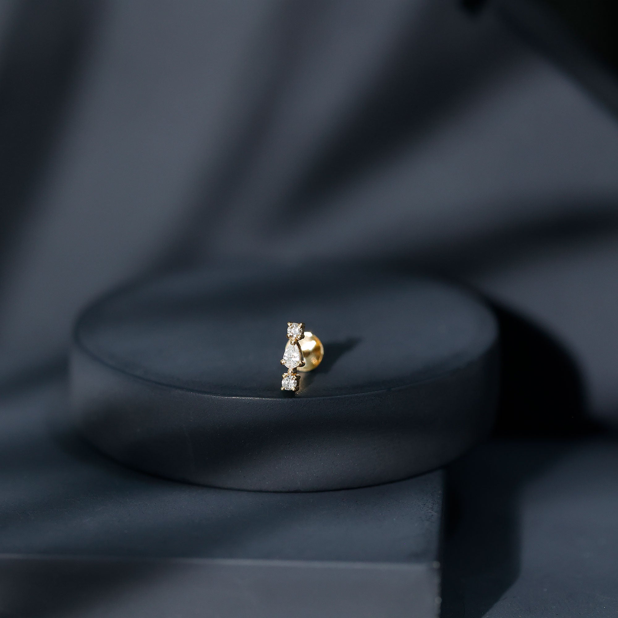 Natural Three Diamond Cartilage Earring with Flat Back