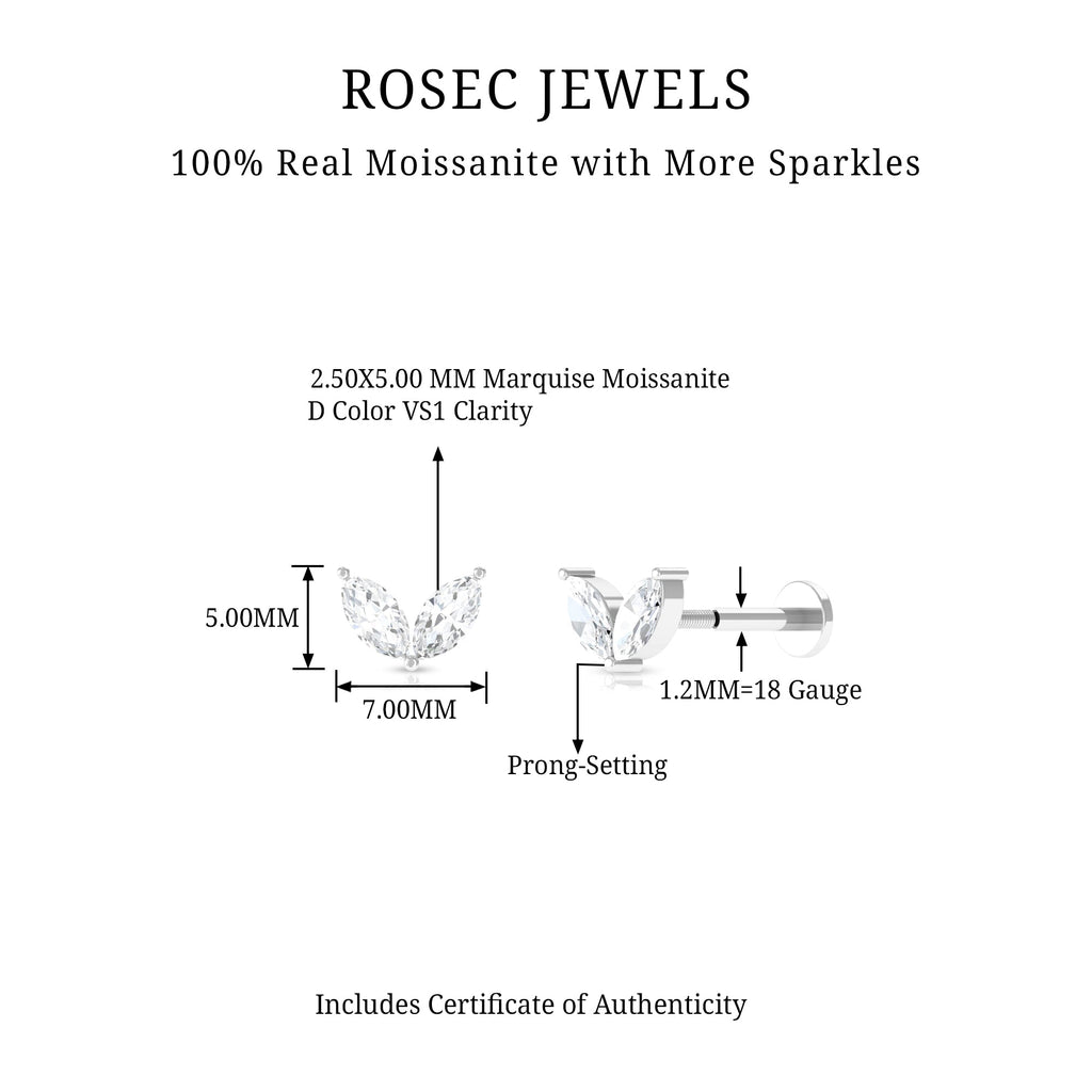Marquise Cut Moissanite Two Stone Leaf Helix Earring