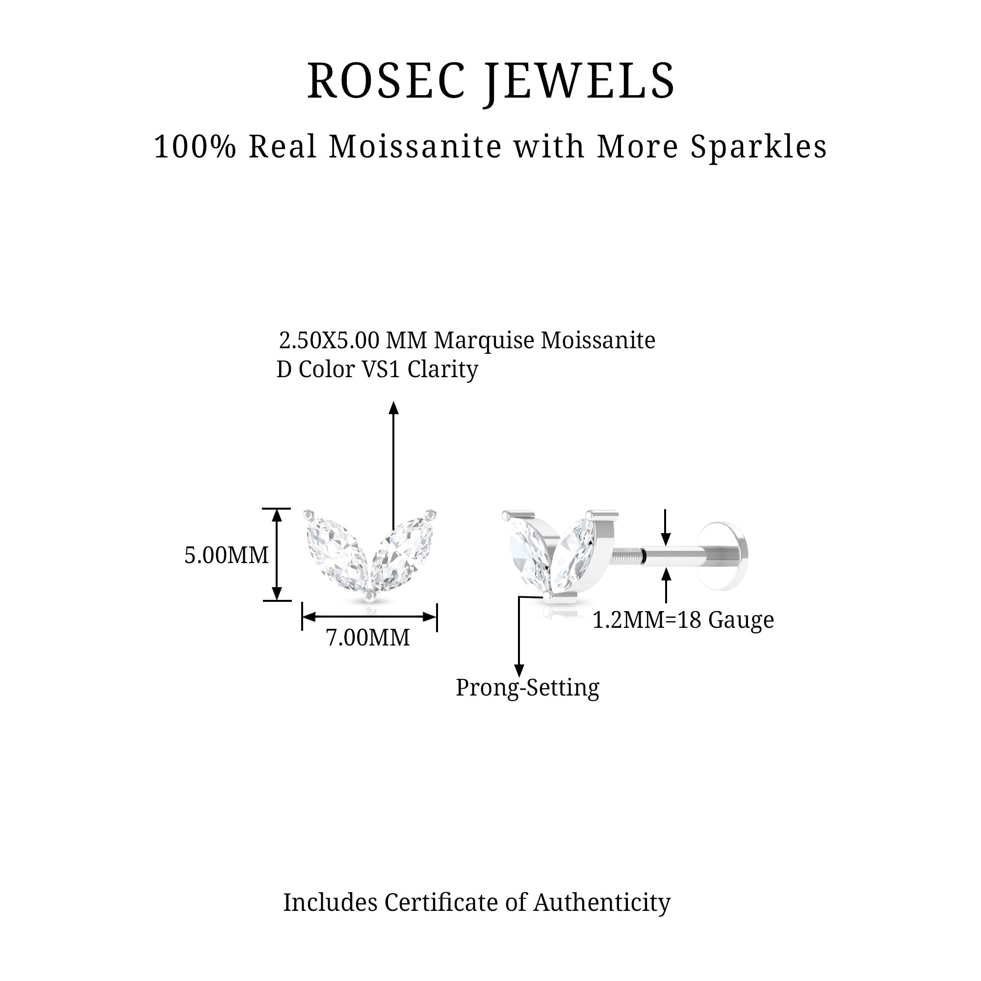 Marquise Cut Moissanite Two Stone Leaf Helix Earring