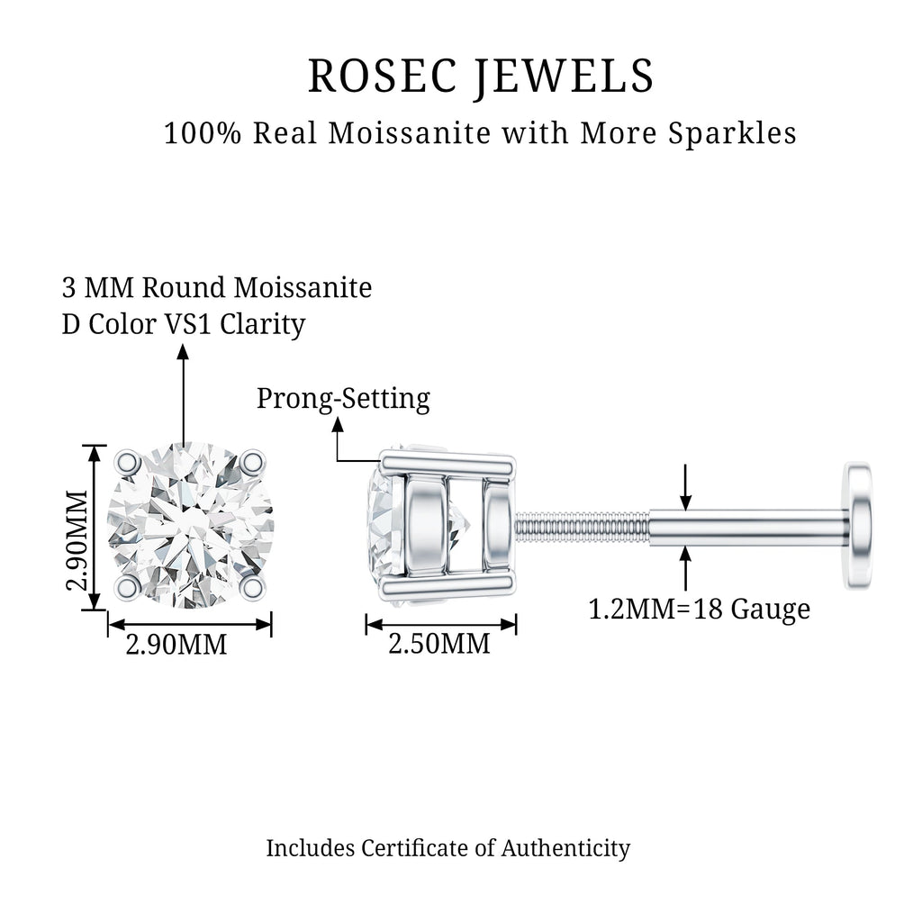 Tiny Round Moissanite Conch Earring with Flat Back