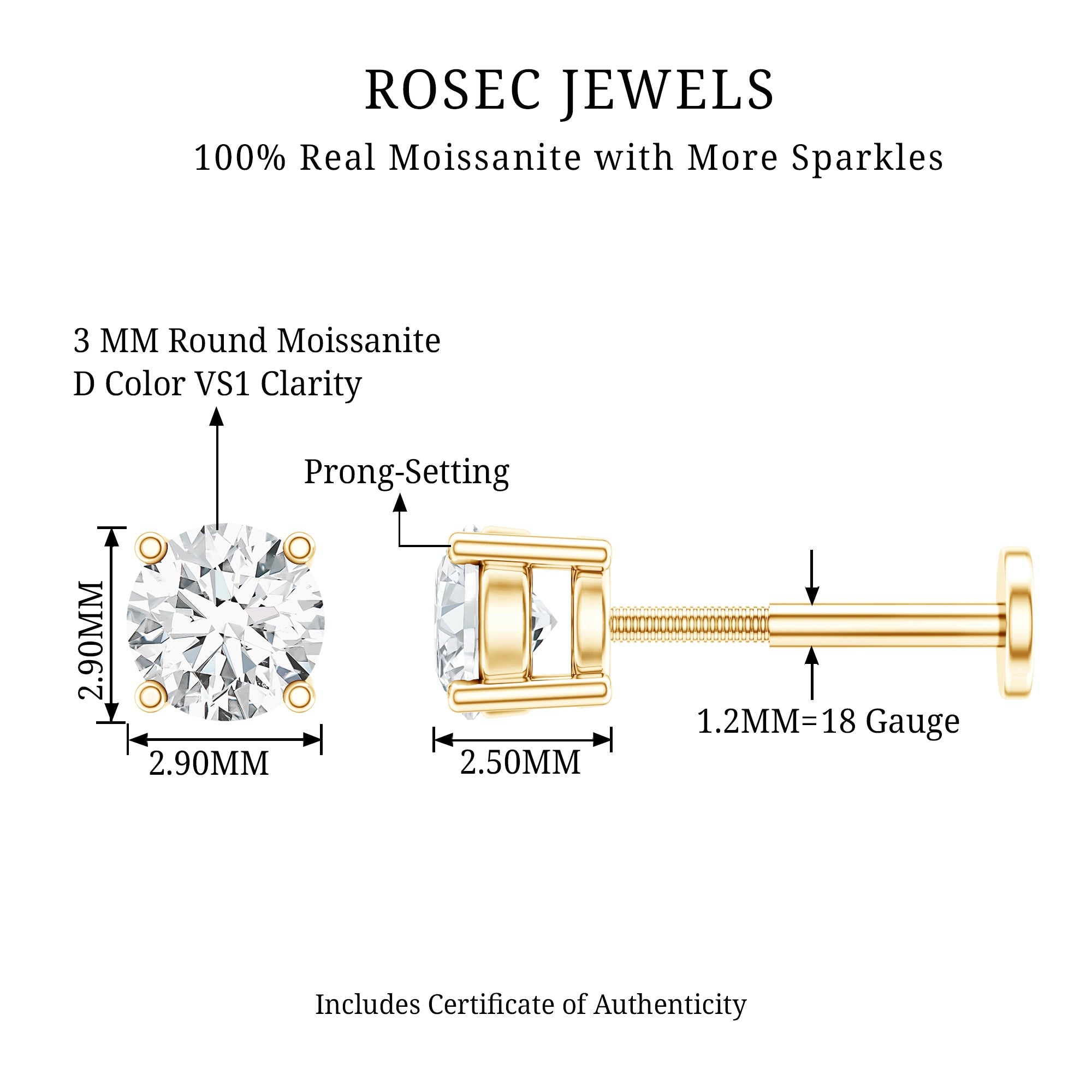Tiny Round Moissanite Conch Earring with Flat Back