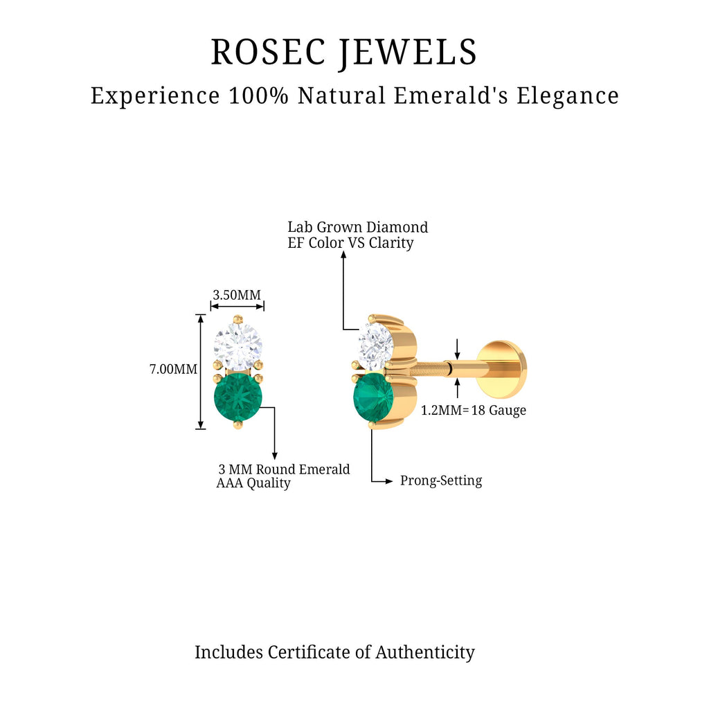 Dainty Emerald and Diamond Two Stone Tragus Earring