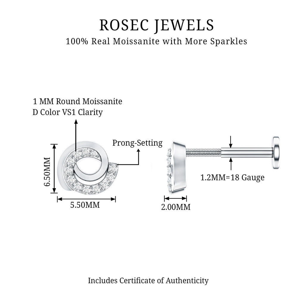 Moissanite Swirl Earring for Second Hole Piercing