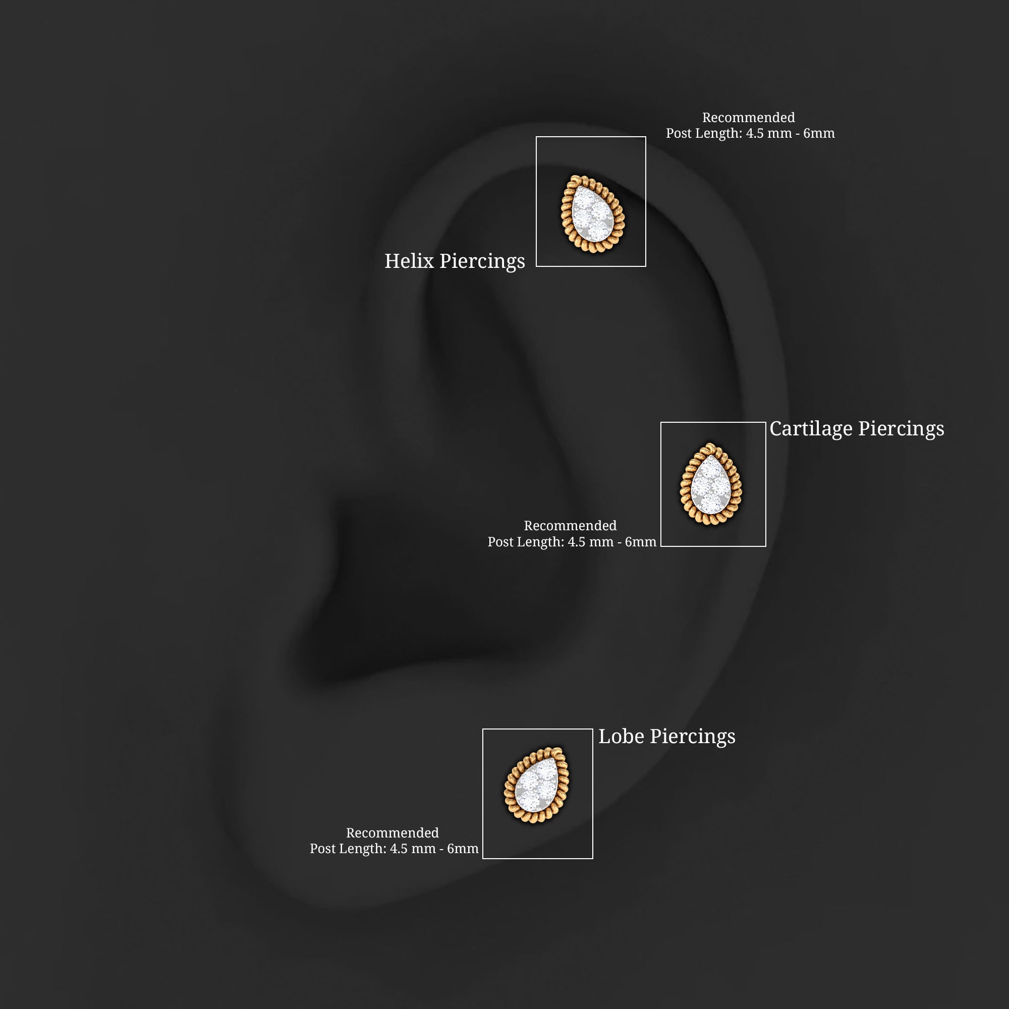 Real Diamond Teardrop Helix Earring with Twisted Rope Frame