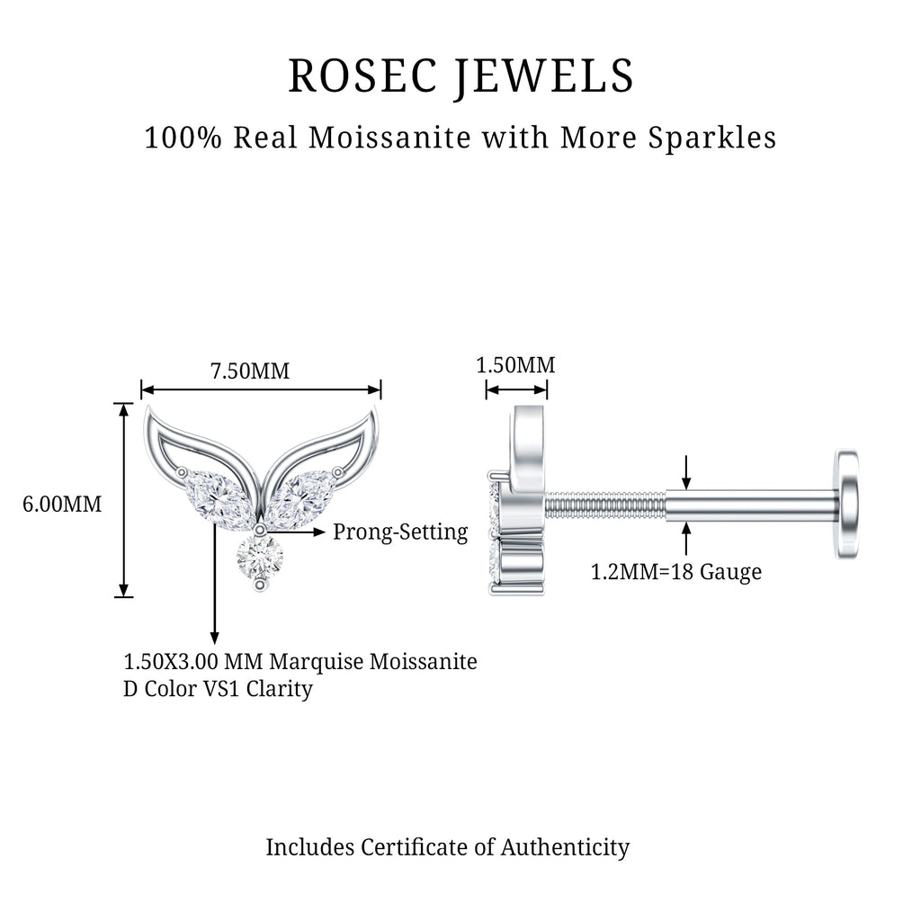 Certified Moissanite Fishtail Earring for Cartilage Piercing