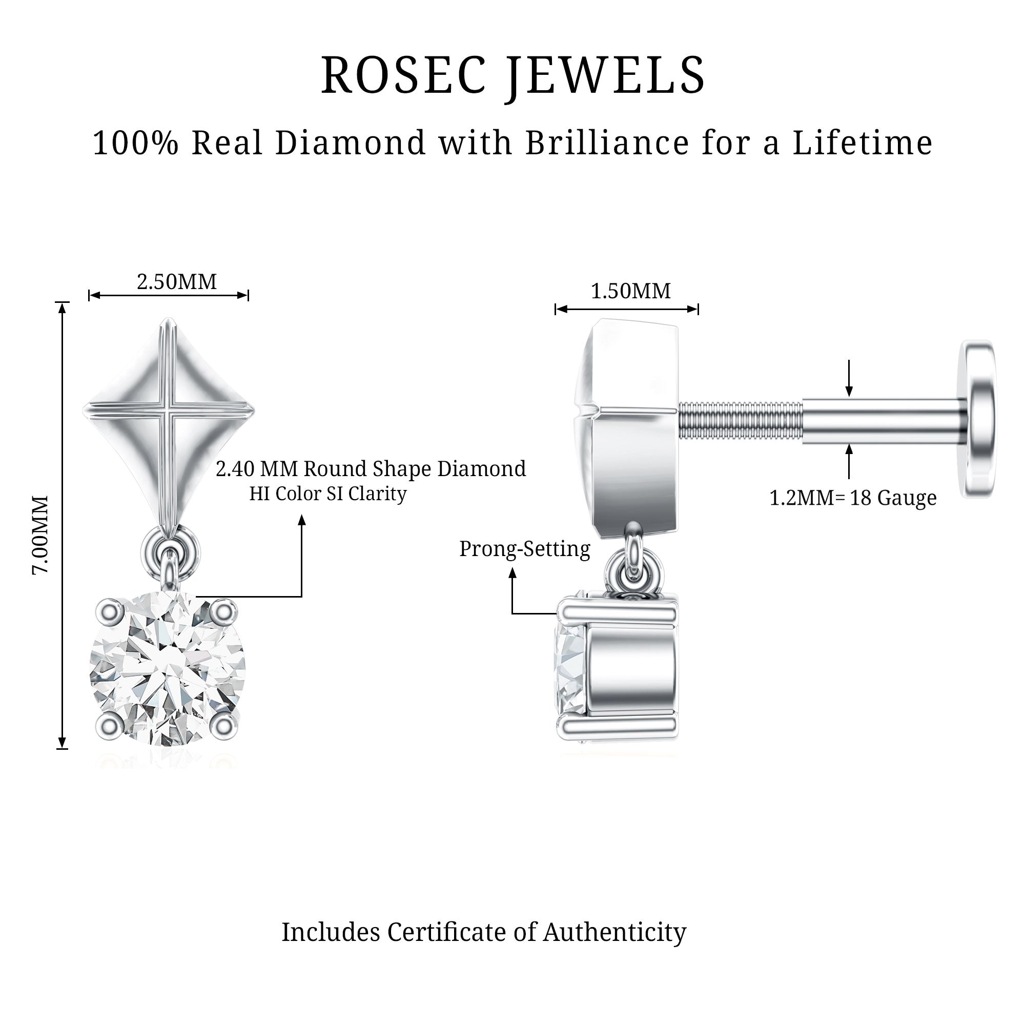 Diamond Dangling Earring for Helix Piercing