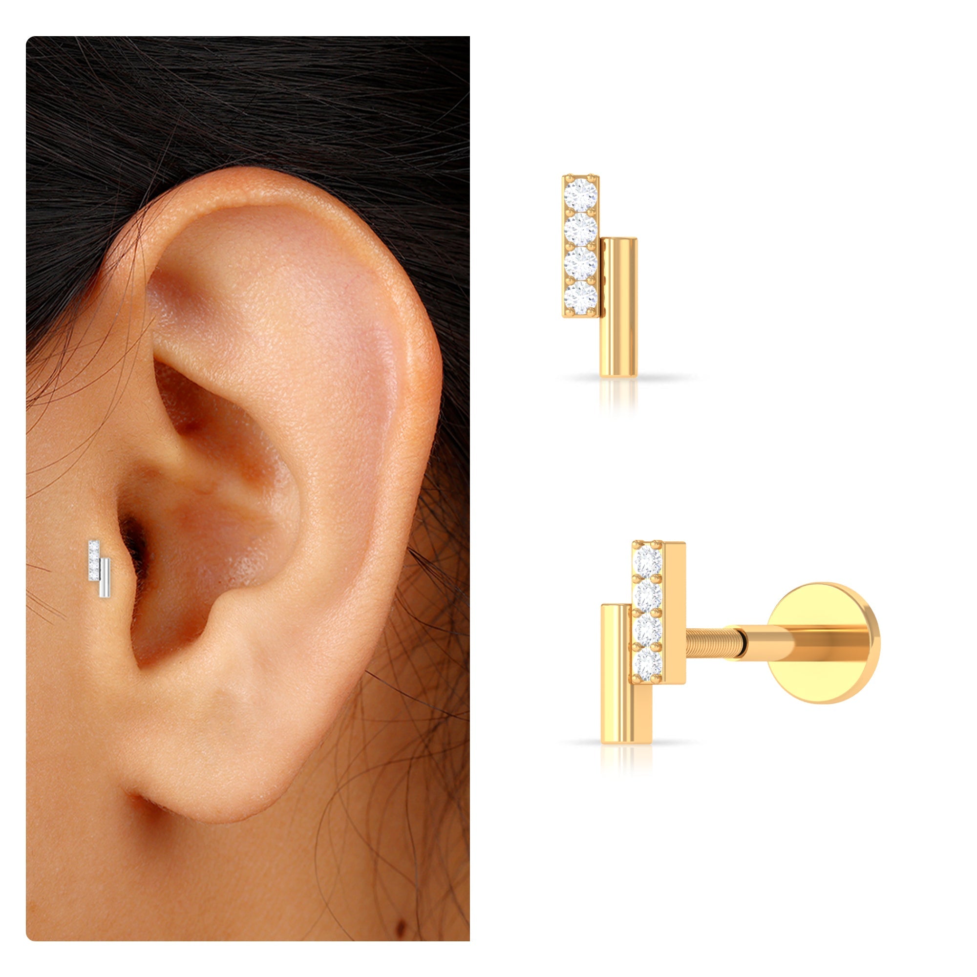 Minimalist Diamond Bar Tragus Earring