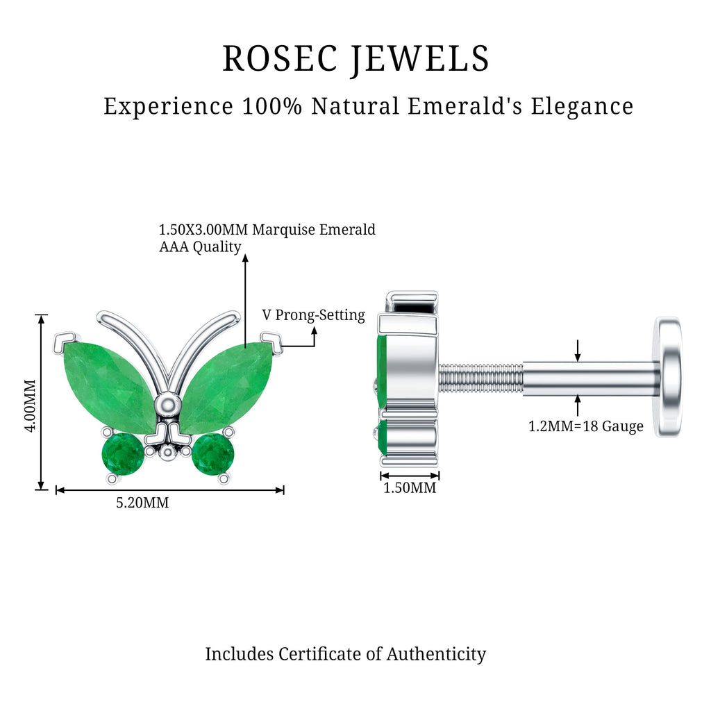 Natural Emerald Butterfly Earring for Cartilage Piercing