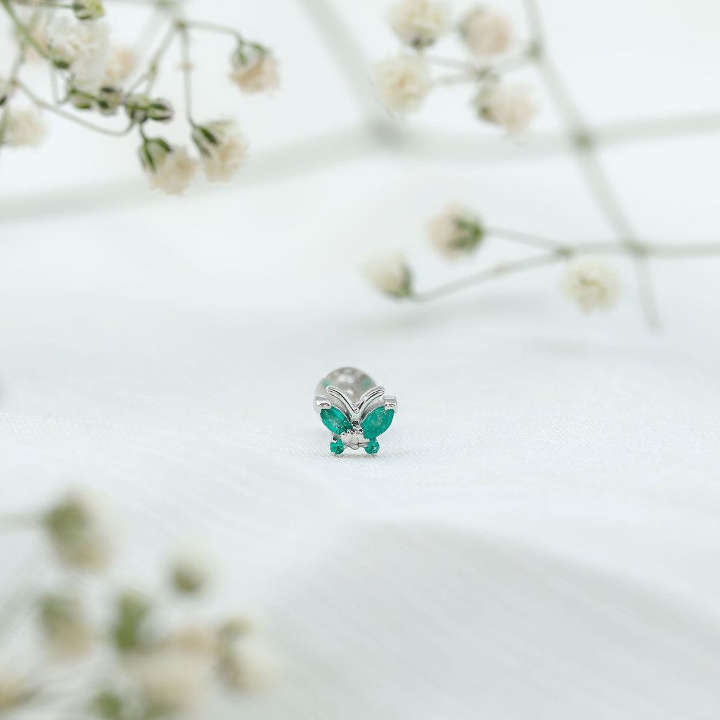 Natural Emerald Butterfly Earring for Cartilage Piercing