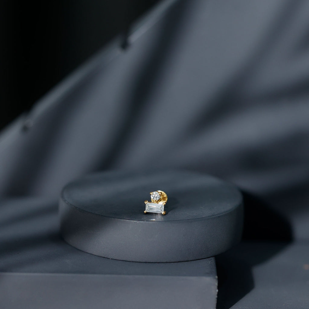 Baguette and Round Cut Moissanite Tragus Earring