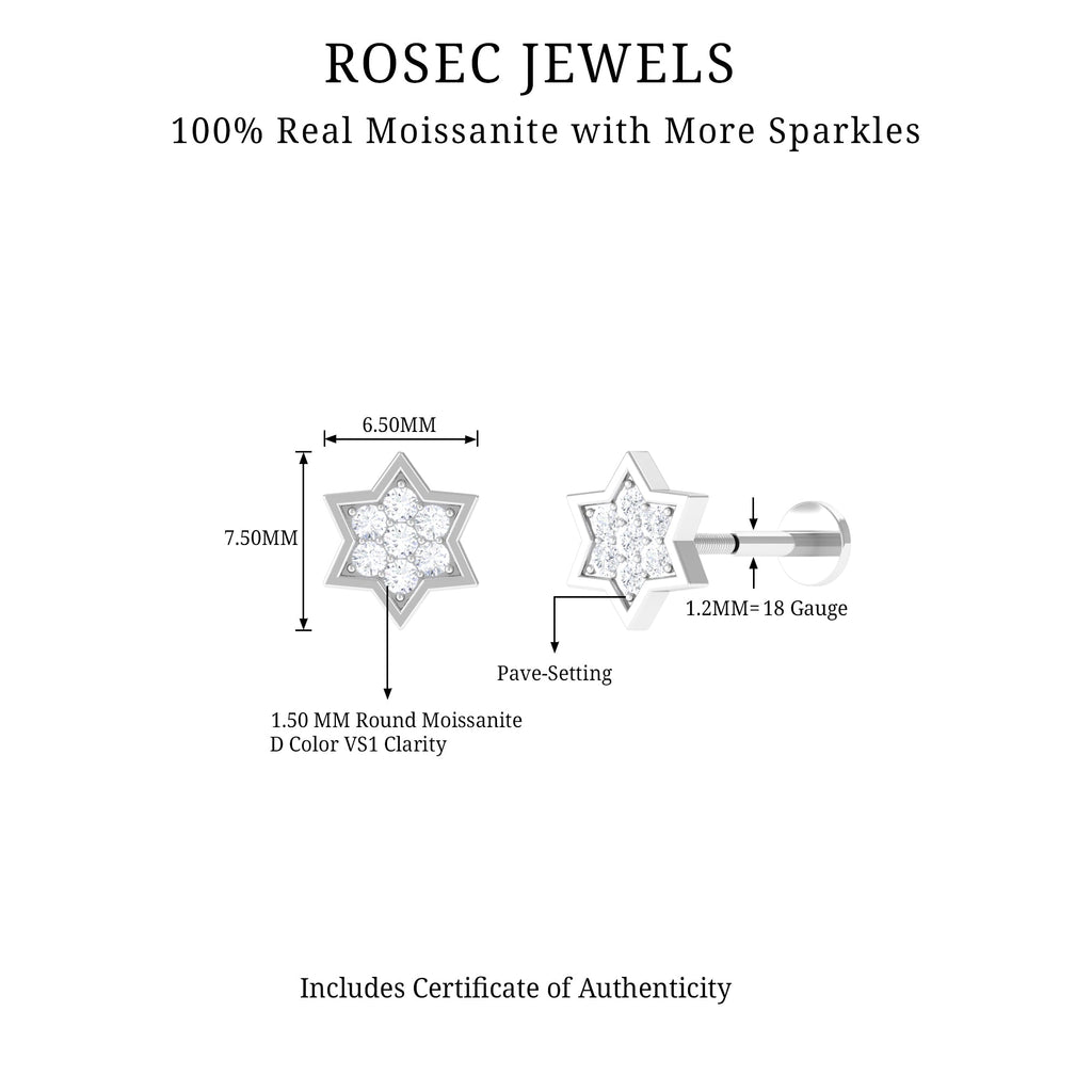 Round Moissanite Star Earring for Cartilage Piercing