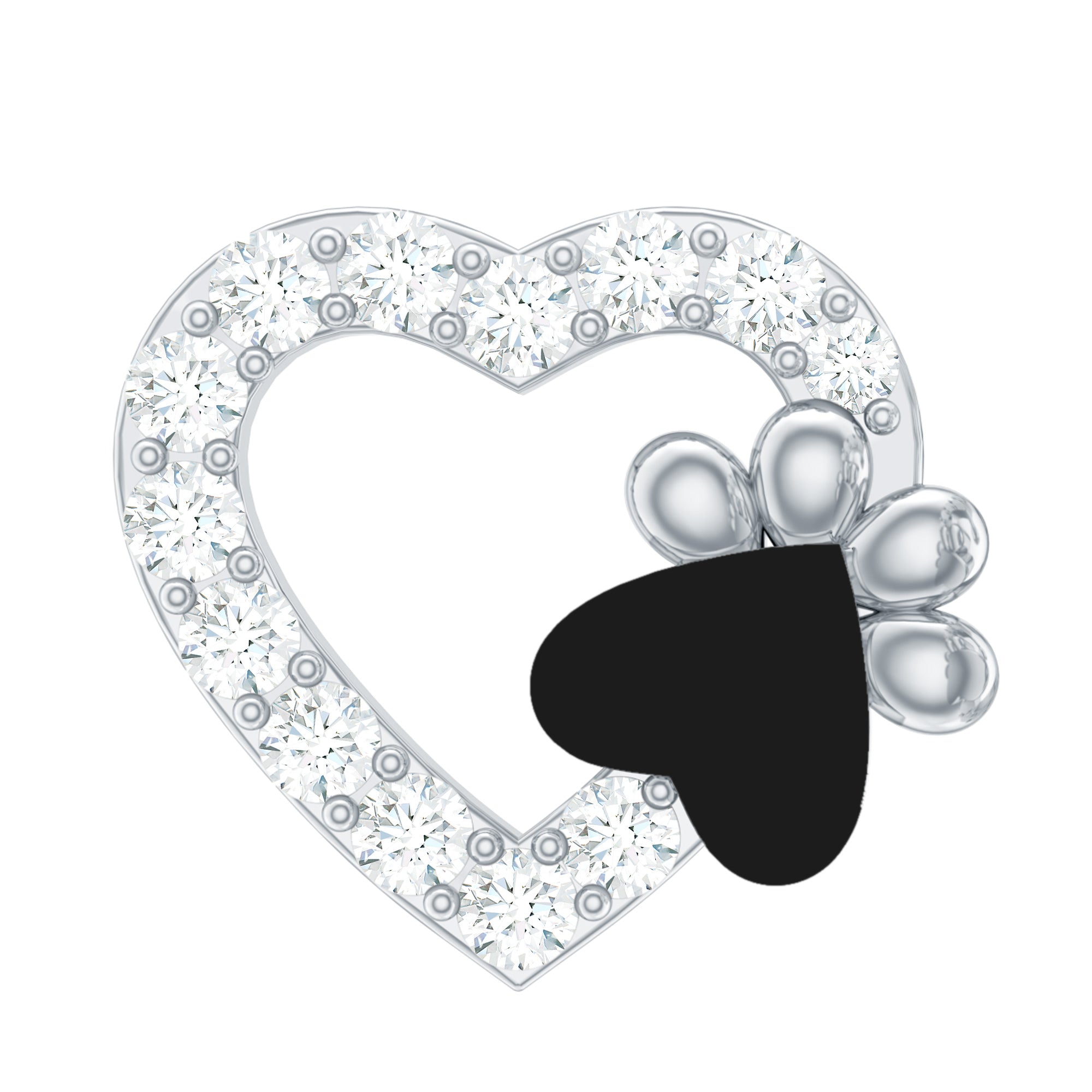 Certified Moissanite Paw and Heart Cartilage Earring with Enamel