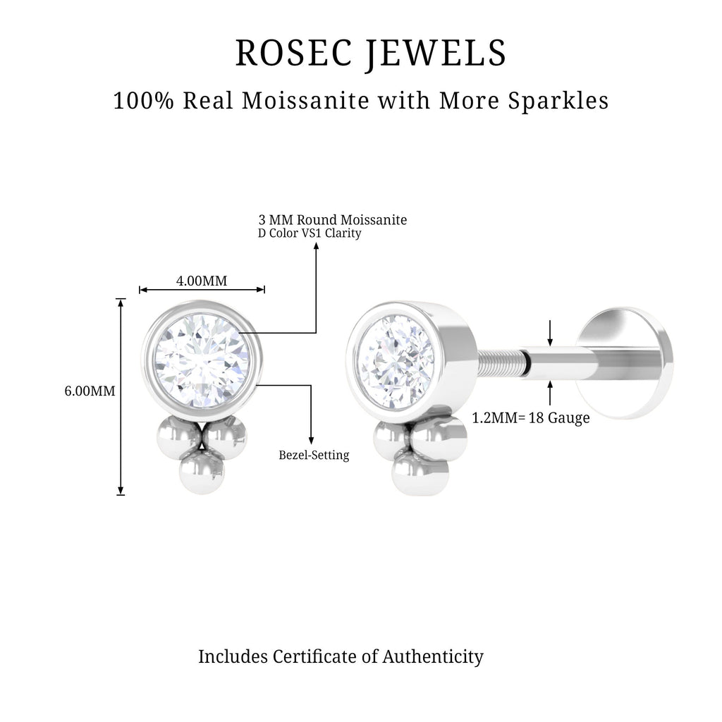 Minimalist Moissanite Beaded Helix Earring in Bezel Setting
