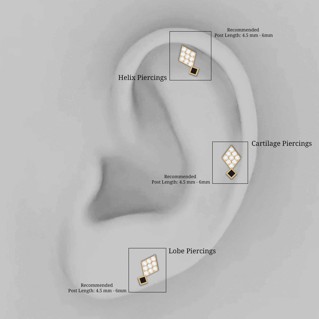 Genuine Diamond and Black Enamel Unique Helix Earring