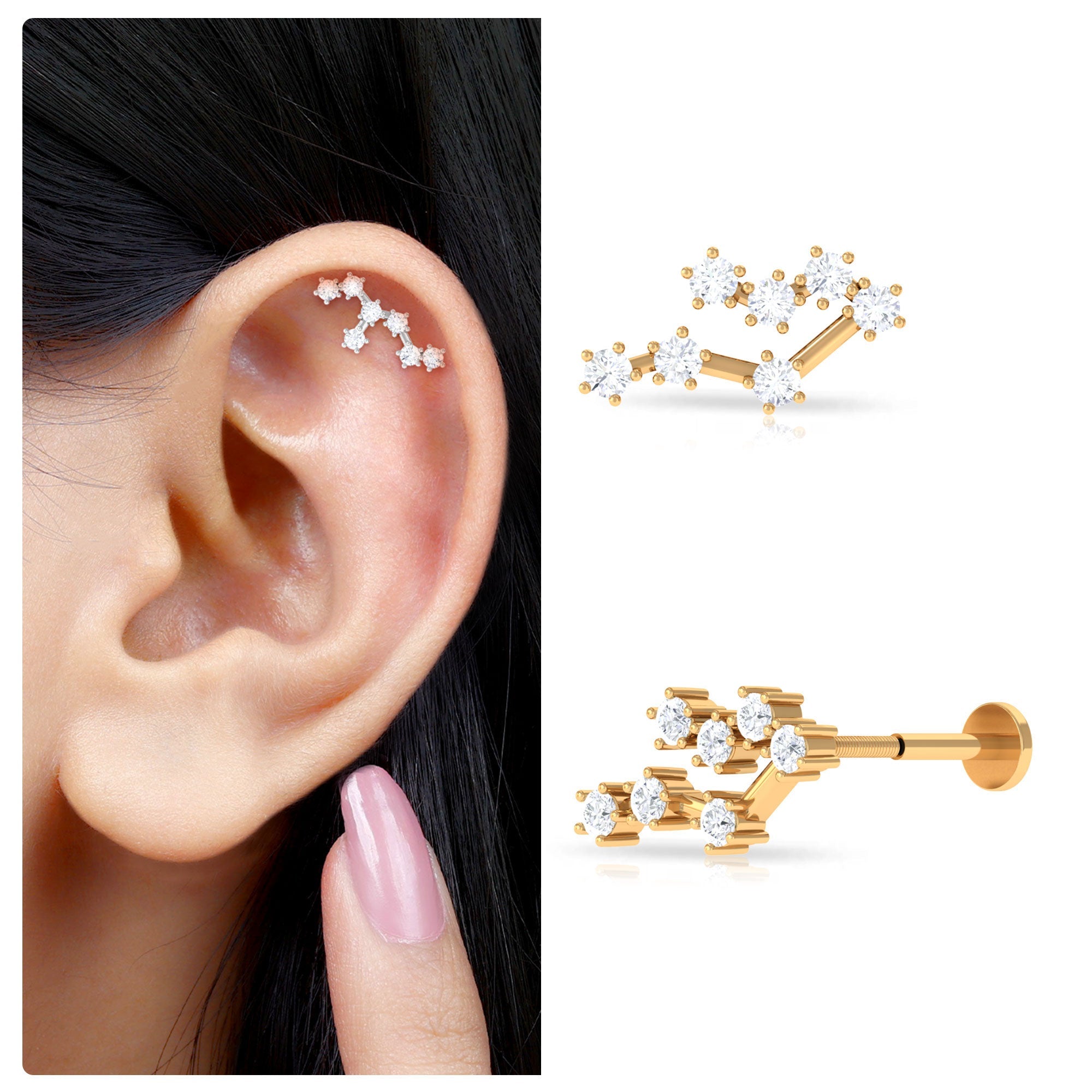 Certified Moissanite Leo Zodiac Ear Climber Earring