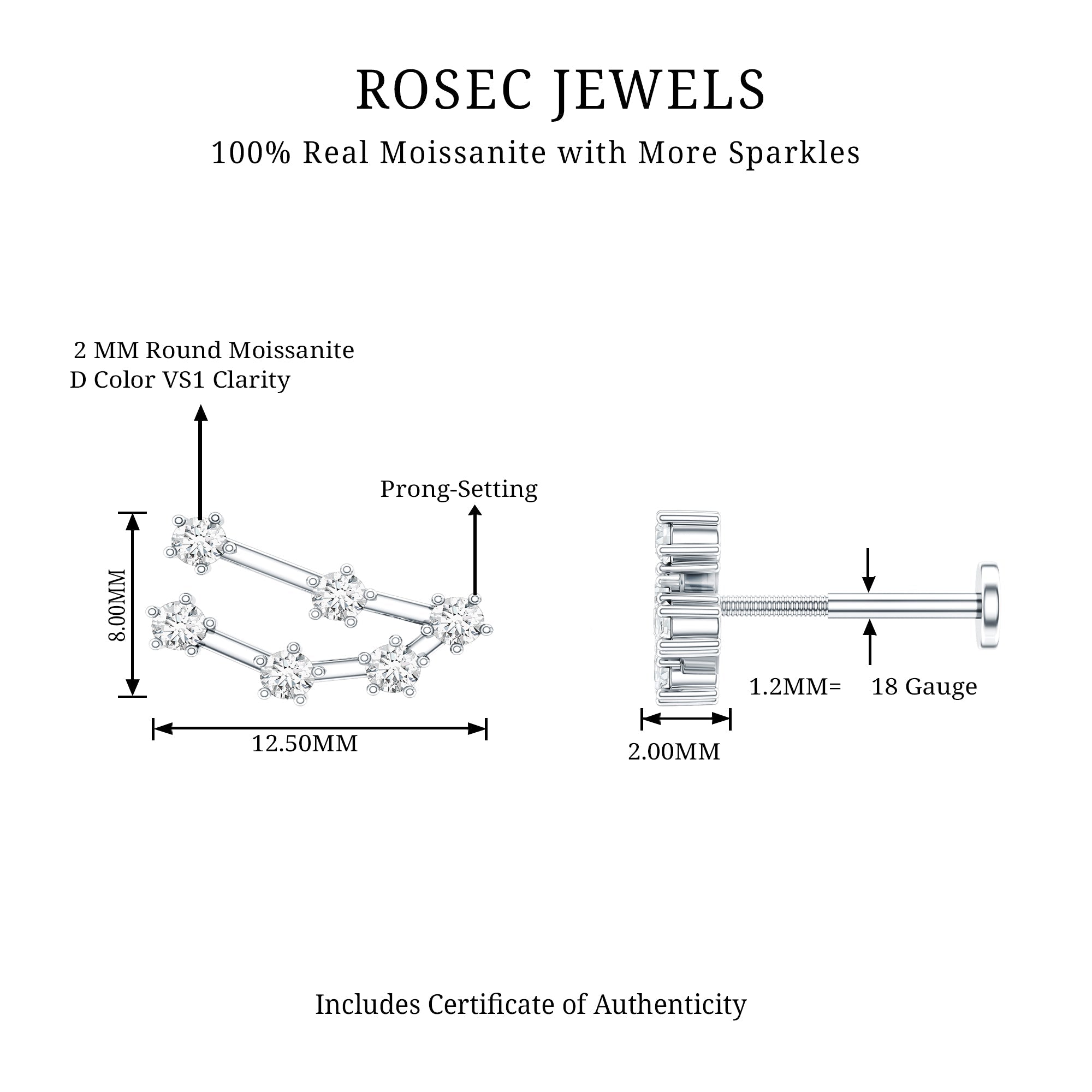 Certified Moissanite Capricorn Zodiac Ear Crawler Earring