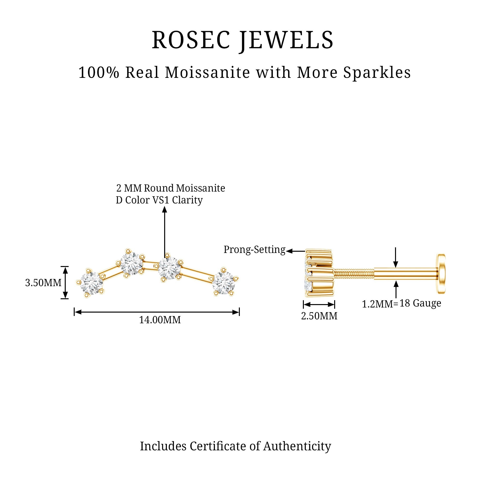 Moissanite Ear Climber Aquarius Earring