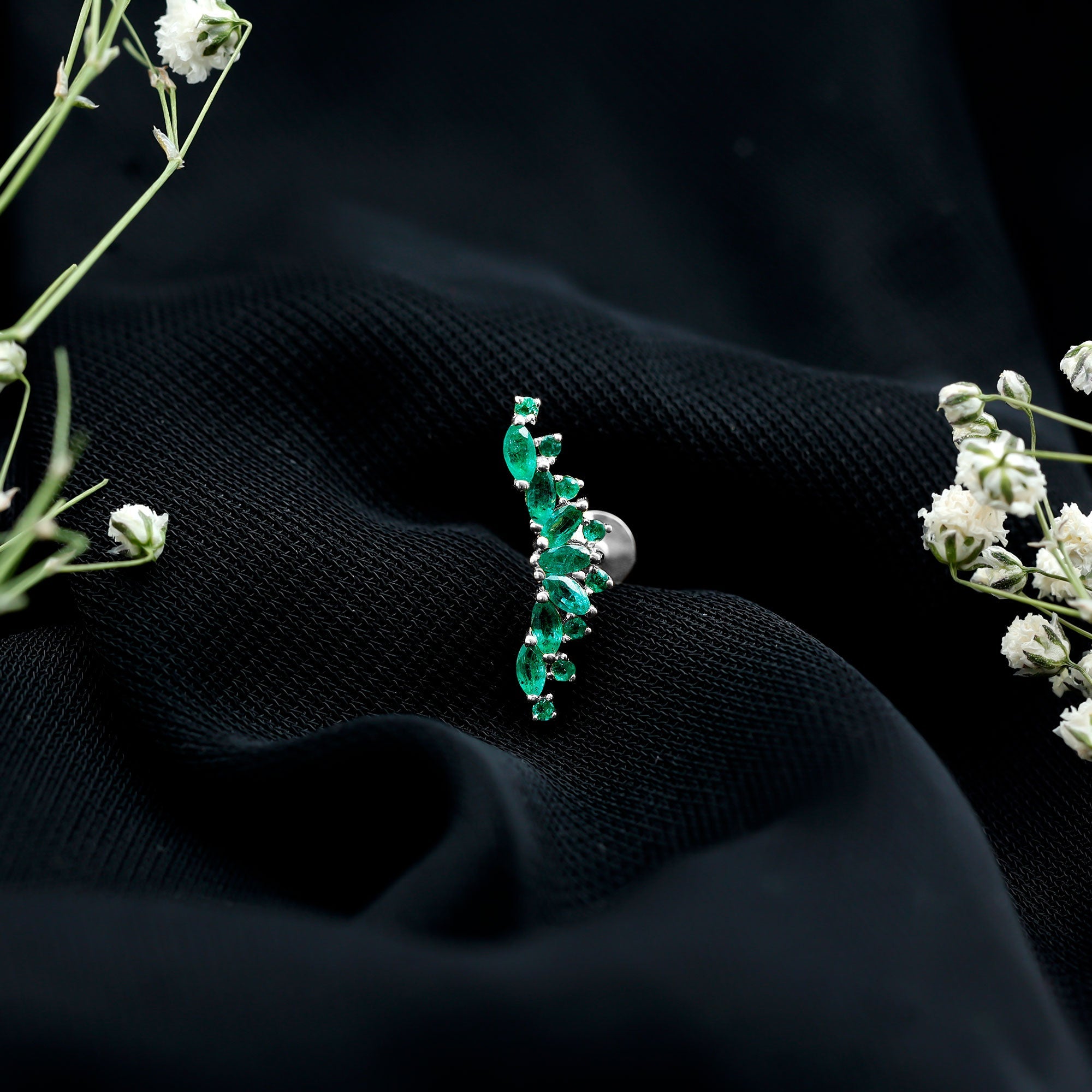 Natural Marquise Emerald Crawler Cartilage Earring