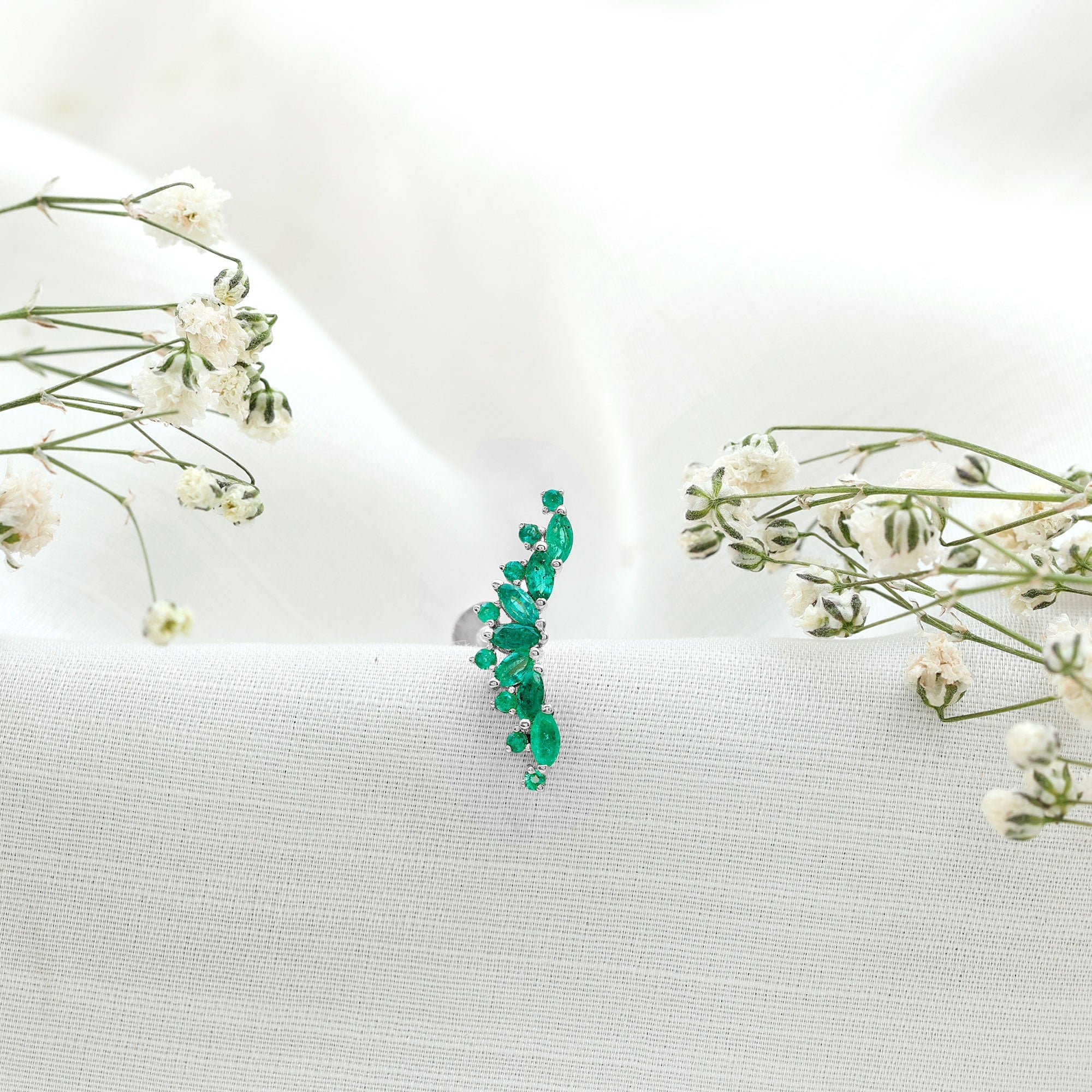 Natural Marquise Emerald Crawler Cartilage Earring