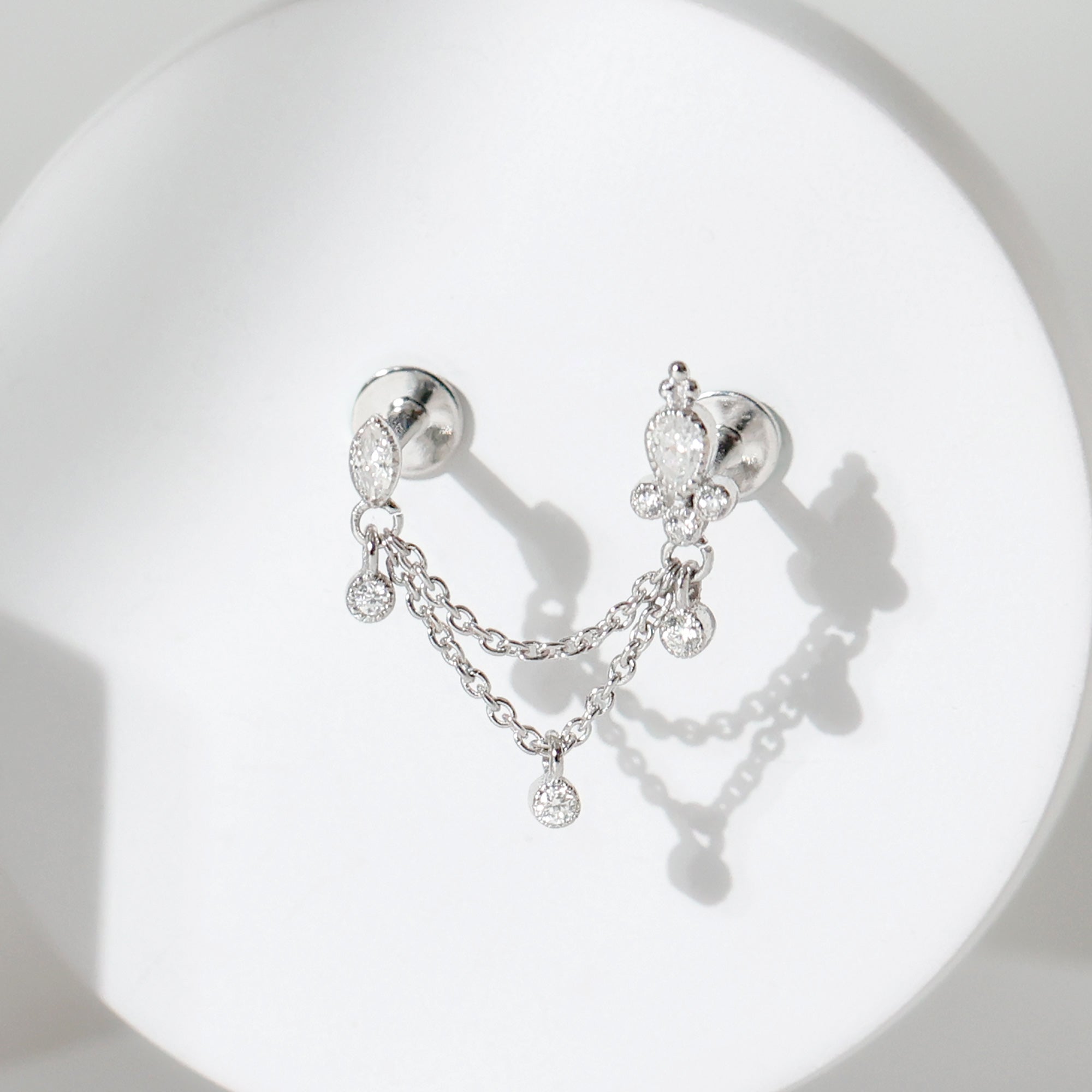 Certified Moissanite Double Chain Earring for Helix Piercing