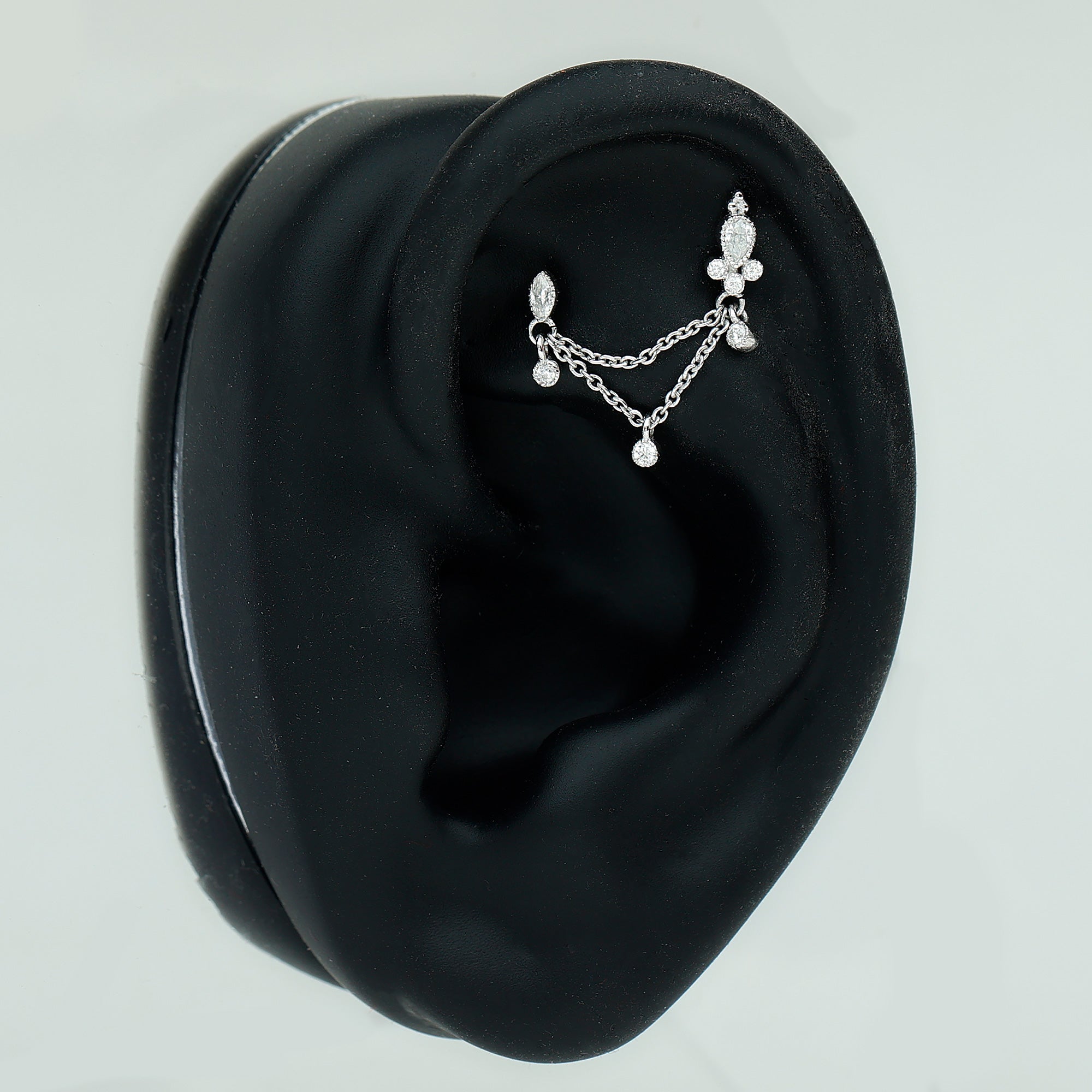 Certified Moissanite Double Chain Earring for Helix Piercing