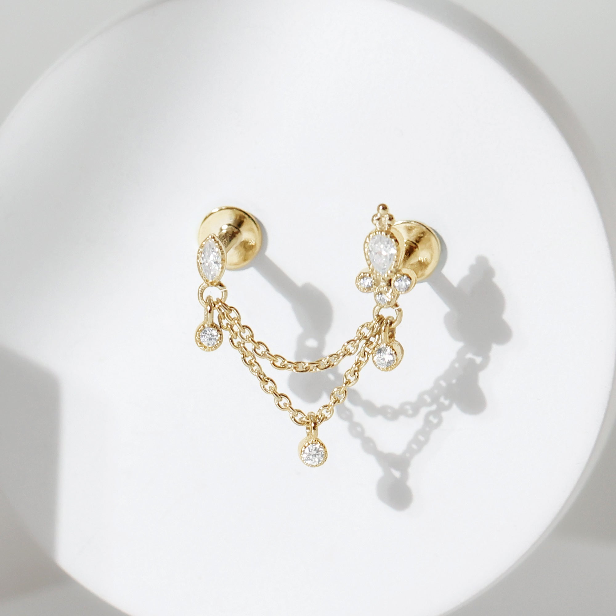 Certified Moissanite Double Chain Earring for Helix Piercing