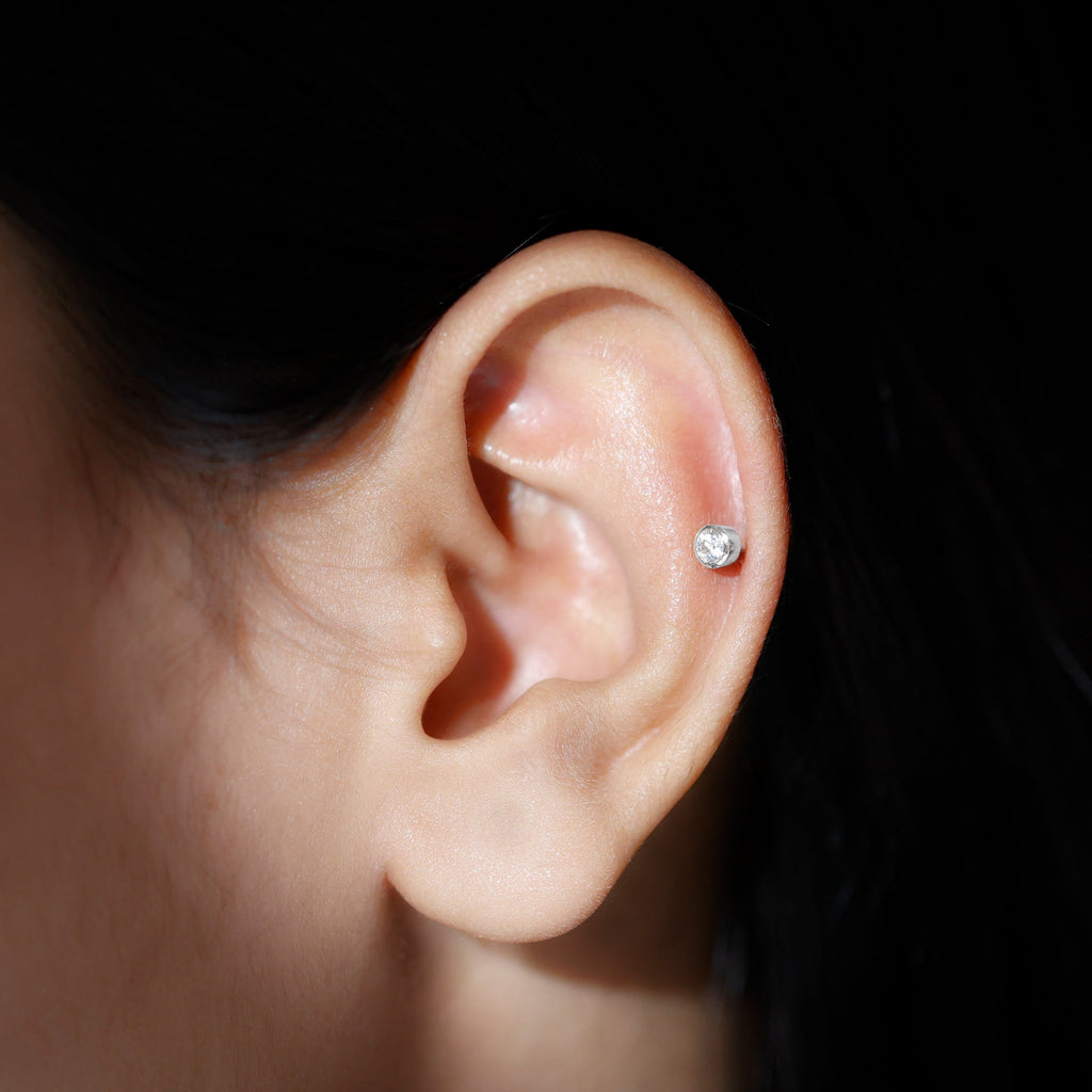 Dainty Moissanite Conch Cartilage Earring in Bezel Setting