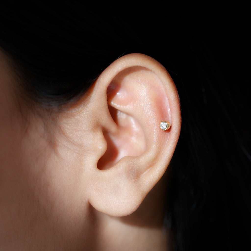 Dainty Moissanite Conch Cartilage Earring in Bezel Setting