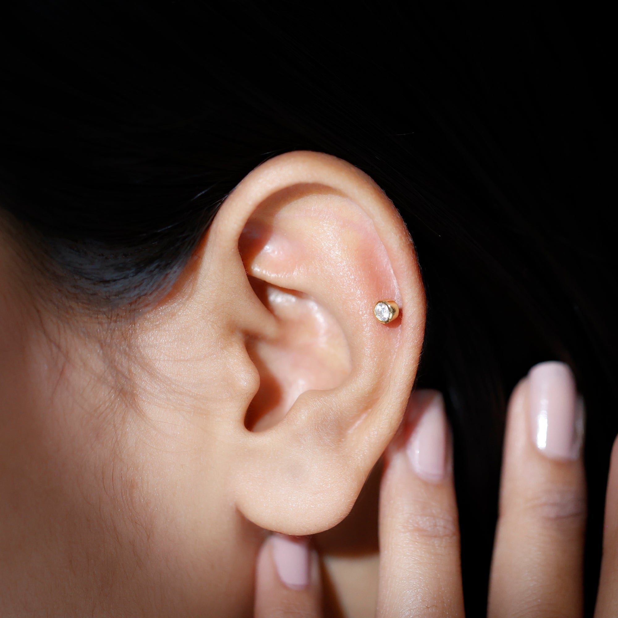 Dainty Moissanite Conch Cartilage Earring in Bezel Setting