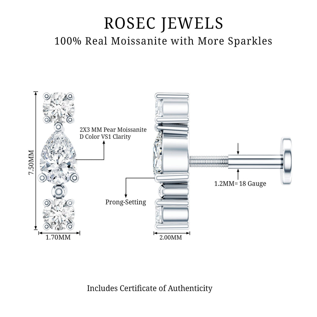 Certified Moissanite 3 Stone Tragus Earring