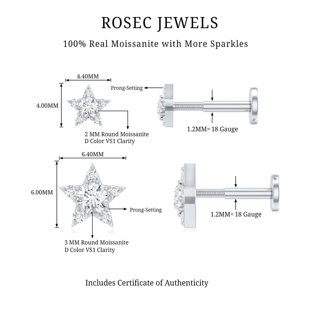 Moissanite Star Earring for Helix Piercing
