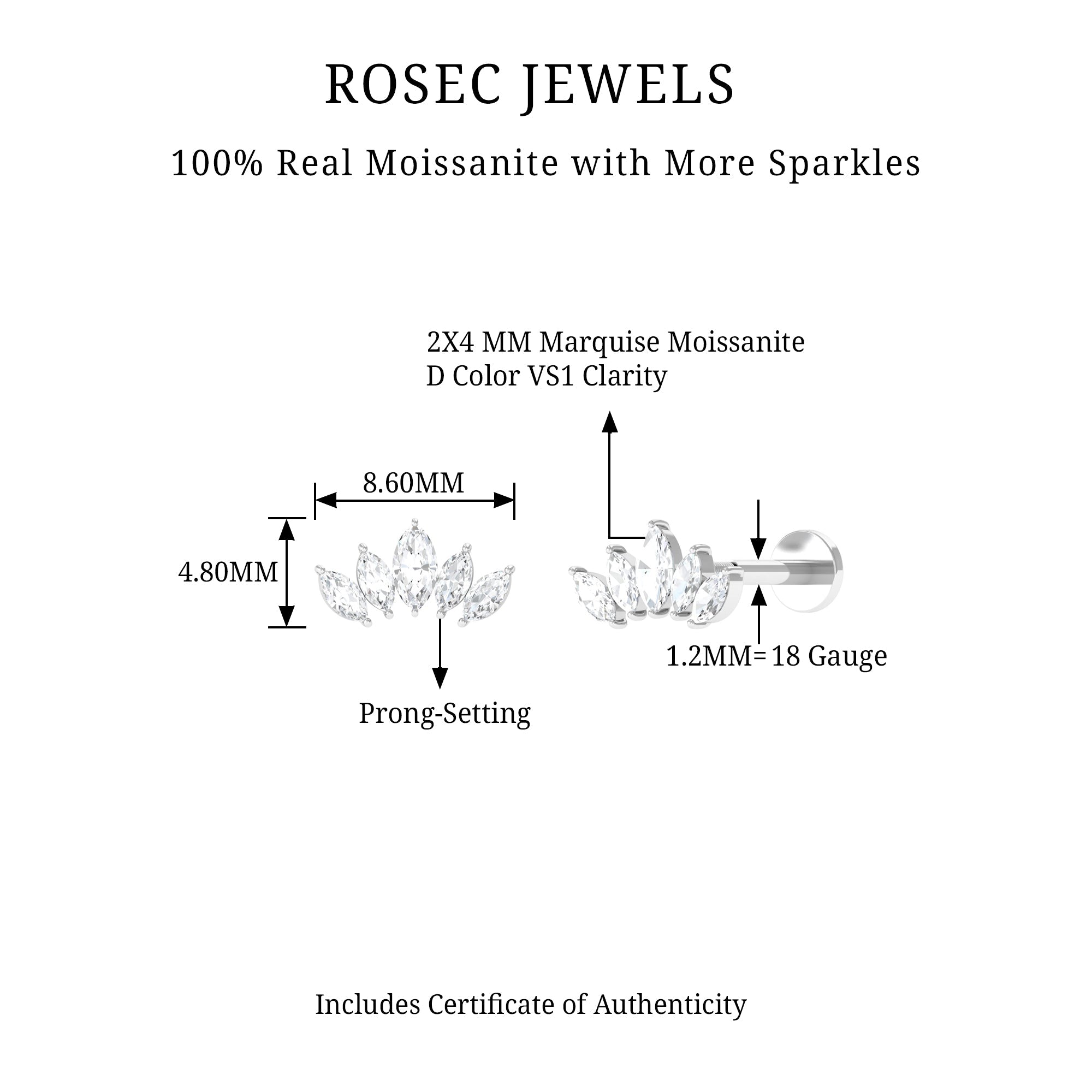 Marquise Moissanite Leaf Ear Crawler Earring