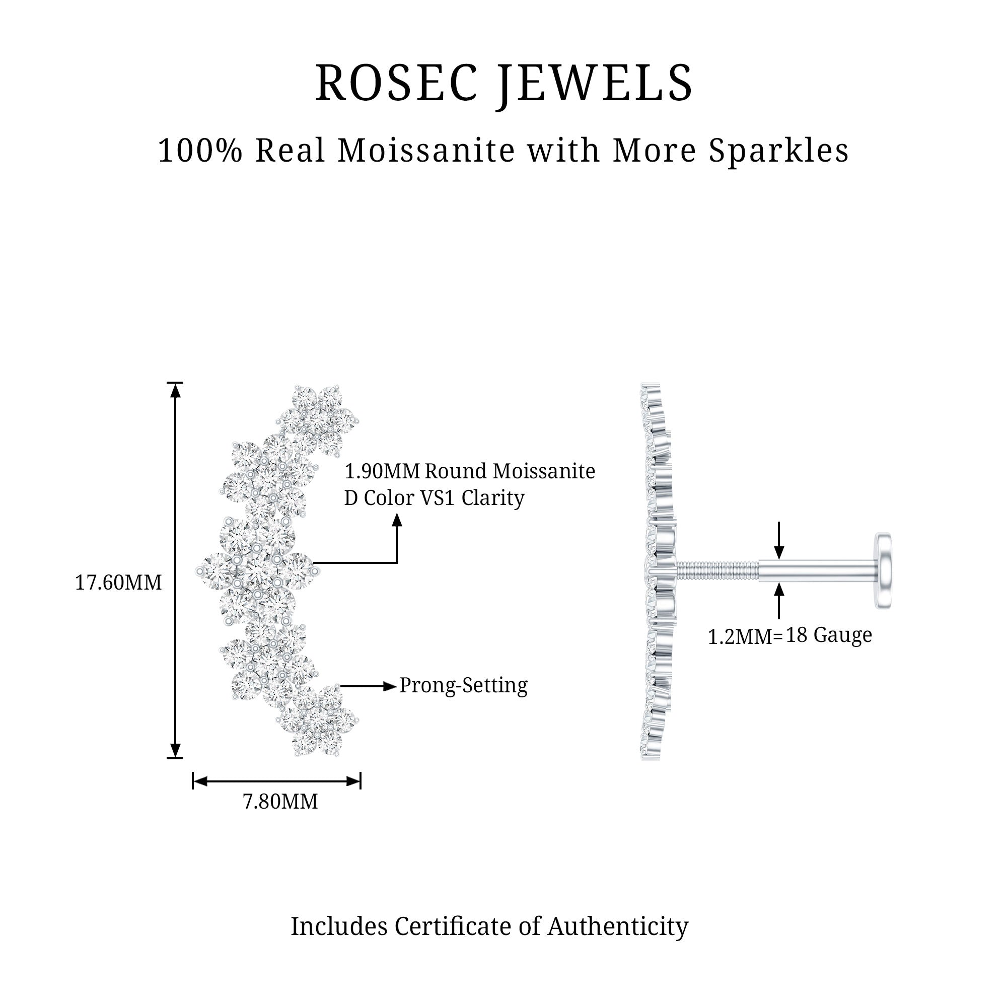 Exquisite Moissanite Flower Inspired Crawler Earring