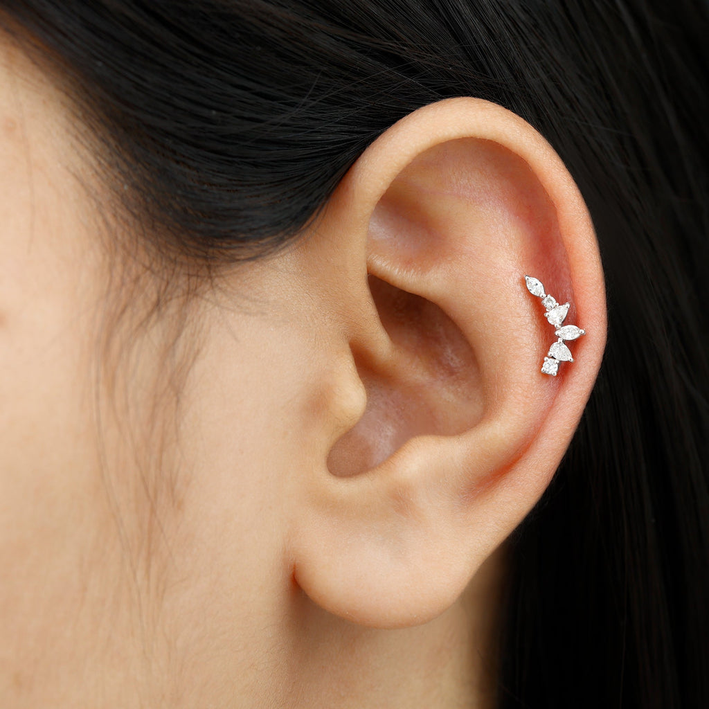 Diamond Helix Ear Crawler Earring with Flat Back