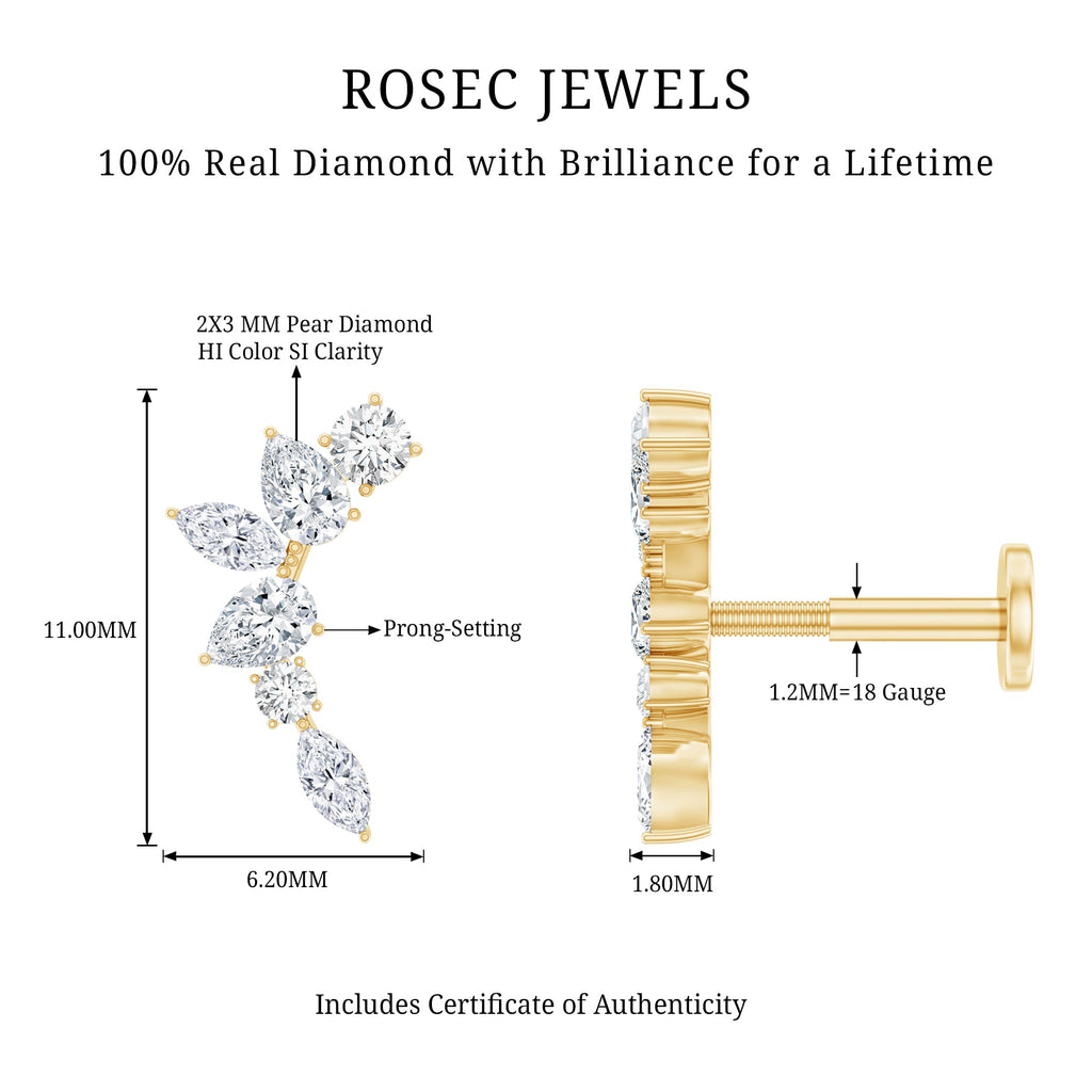 Diamond Helix Ear Crawler Earring with Flat Back