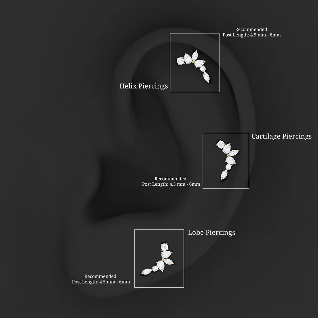 Diamond Helix Ear Crawler Earring with Flat Back