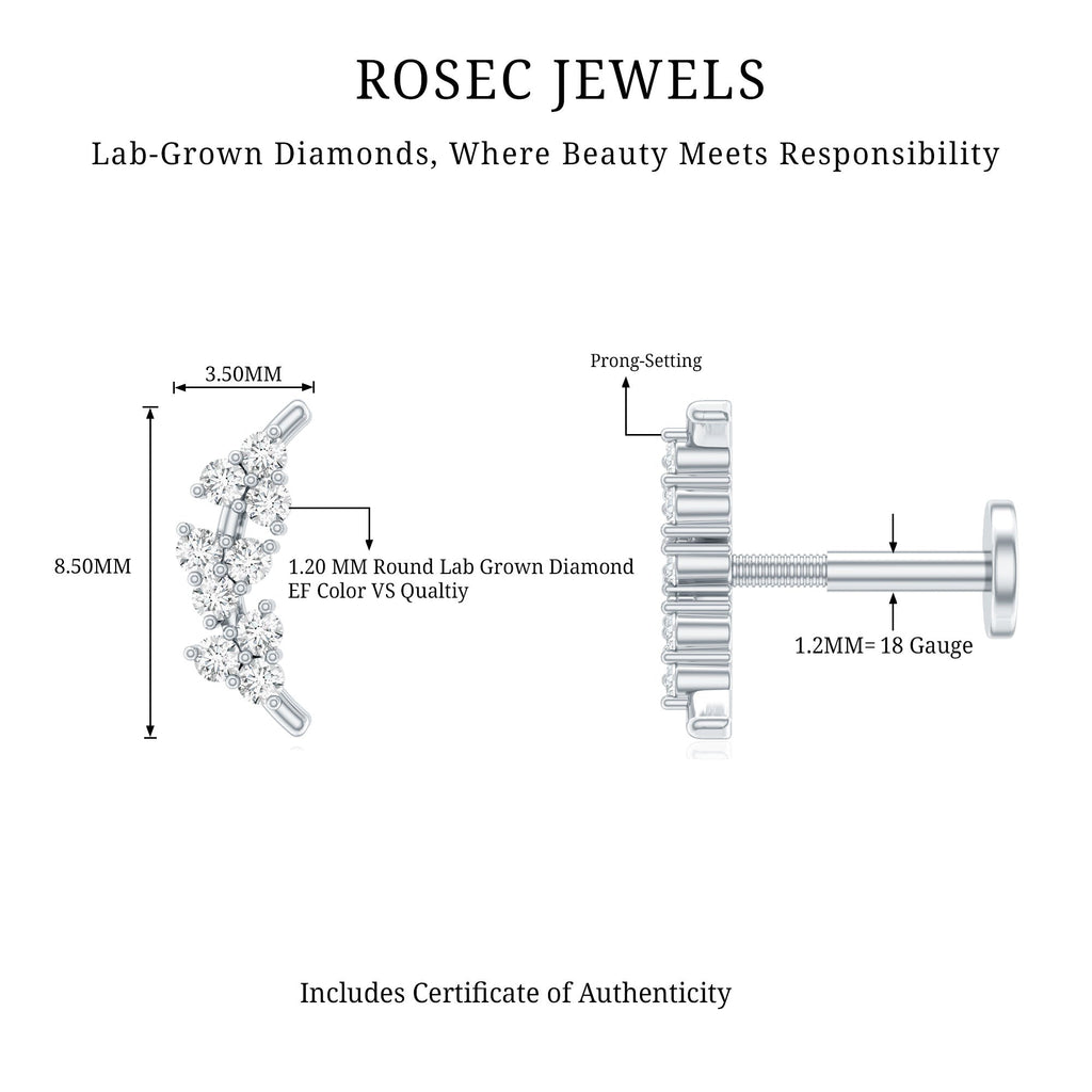 Natural Round Diamond Cluster Curved Helix Earring