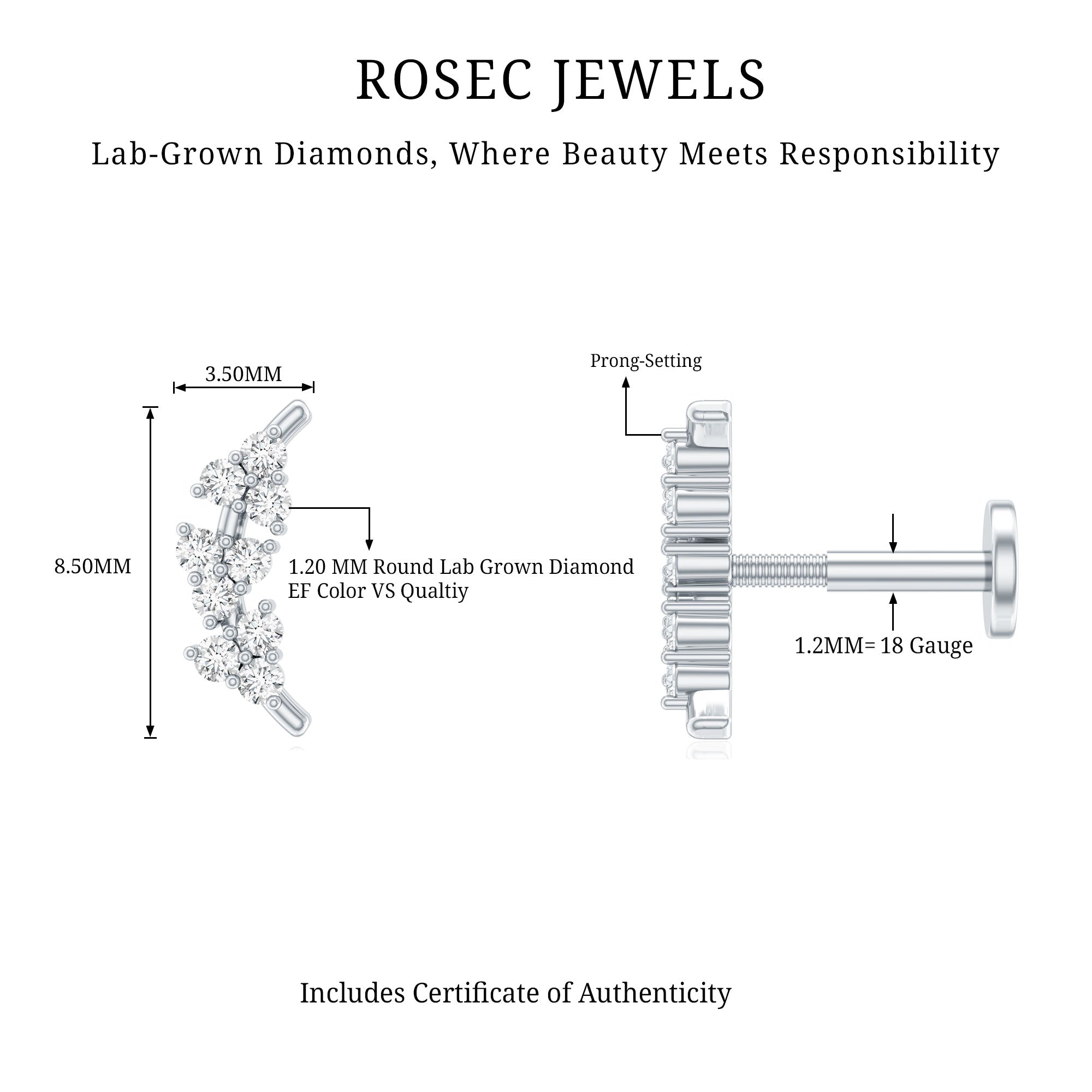 Natural Round Diamond Cluster Curved Helix Earring
