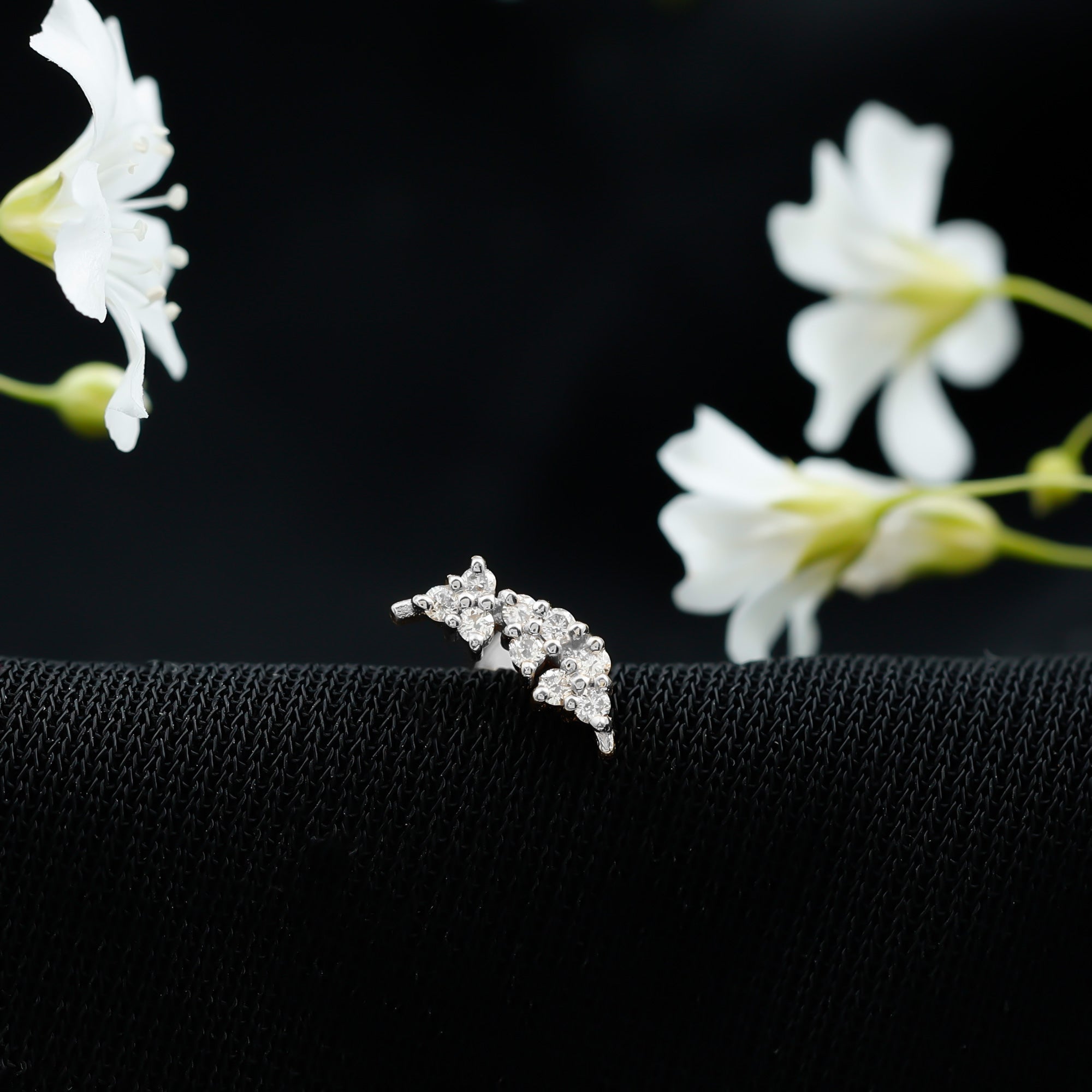 Natural Round Diamond Cluster Curved Helix Earring
