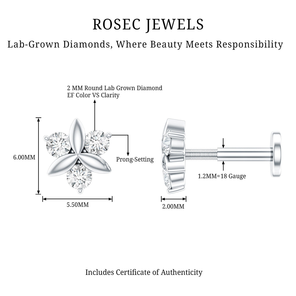 Brilliant Cut Diamond Floral Earring for Conch Piercing