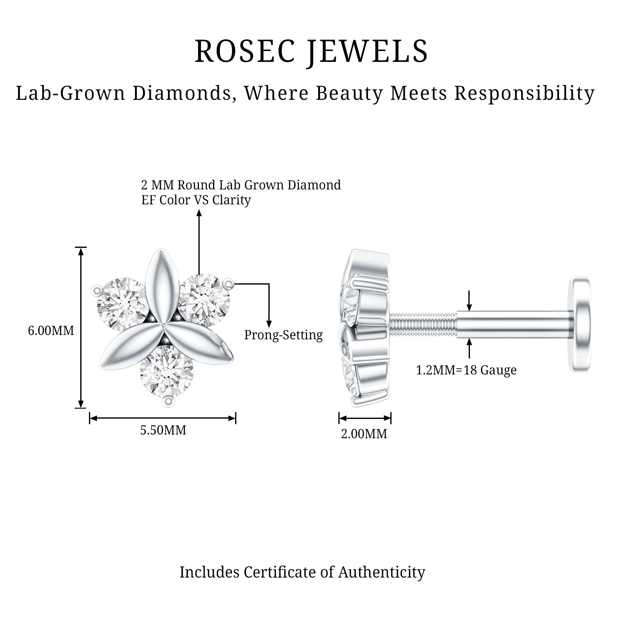 Brilliant Cut Diamond Floral Earring for Conch Piercing