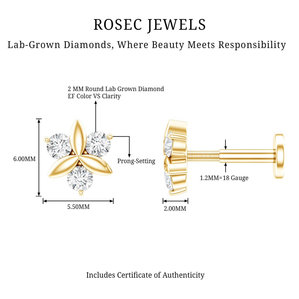 Brilliant Cut Diamond Floral Earring for Conch Piercing