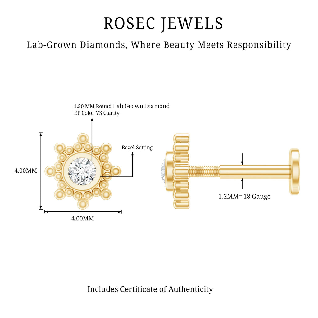 Minimal Diamond Cartilage Earring Stud with Flat Back