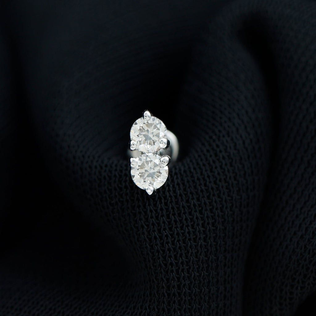 Natural Diamond 2 Stone Earring for Tragus Piercing