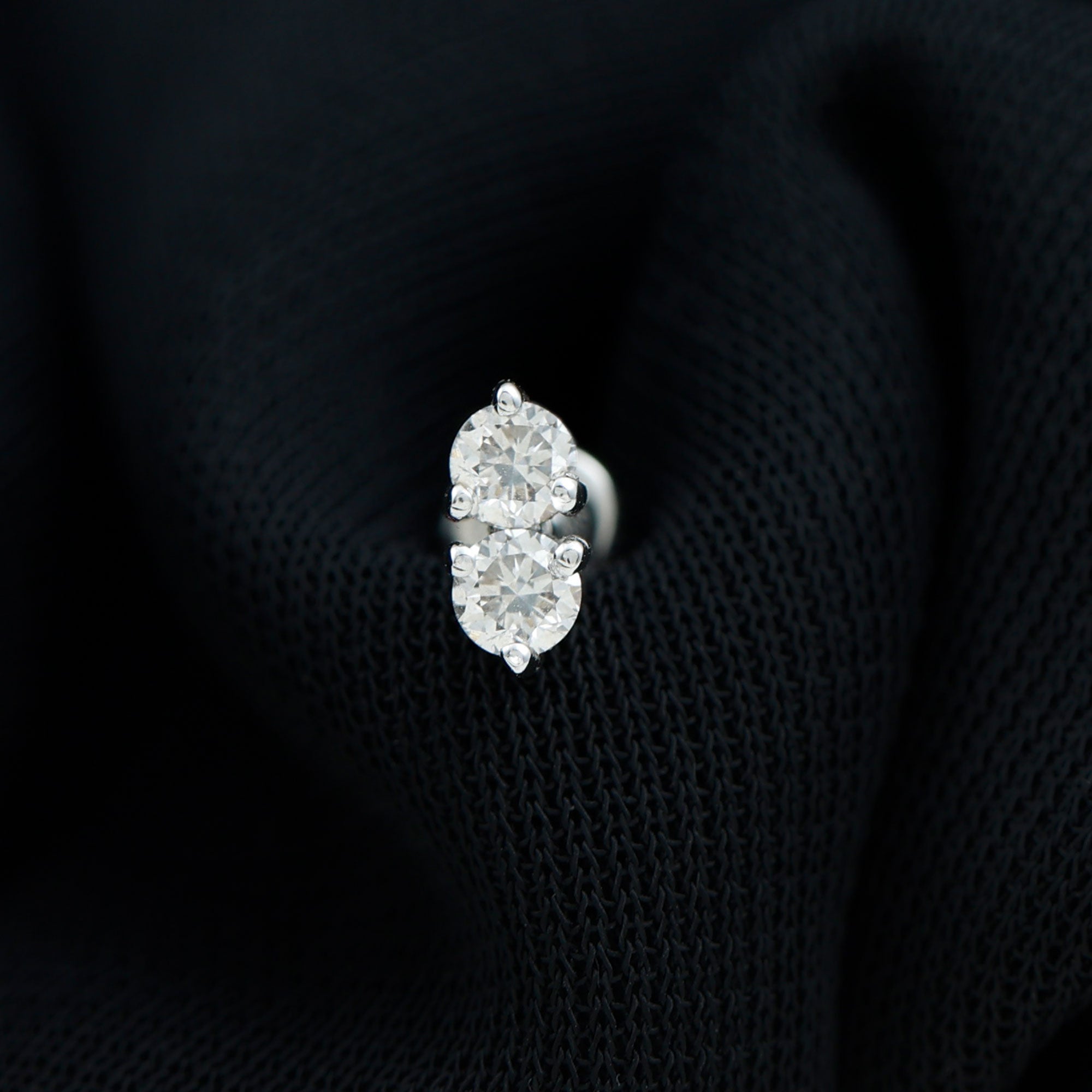 Natural Diamond 2 Stone Earring for Tragus Piercing
