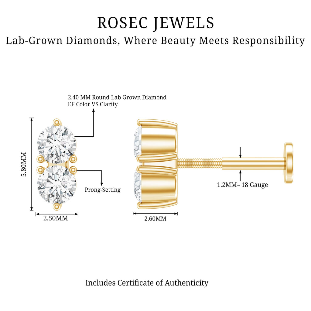 Natural Diamond 2 Stone Earring for Tragus Piercing